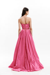 DRAPED BUSTIER VOLUME GOWN  AND  BOW COVER SHOULDER