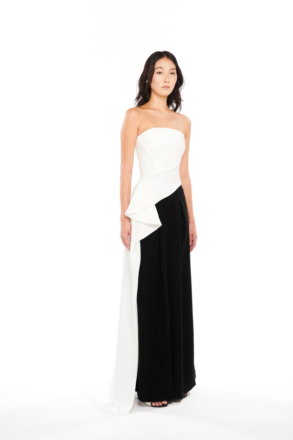 ASYMMETRIC BUSTIER WITH LONG TAIL