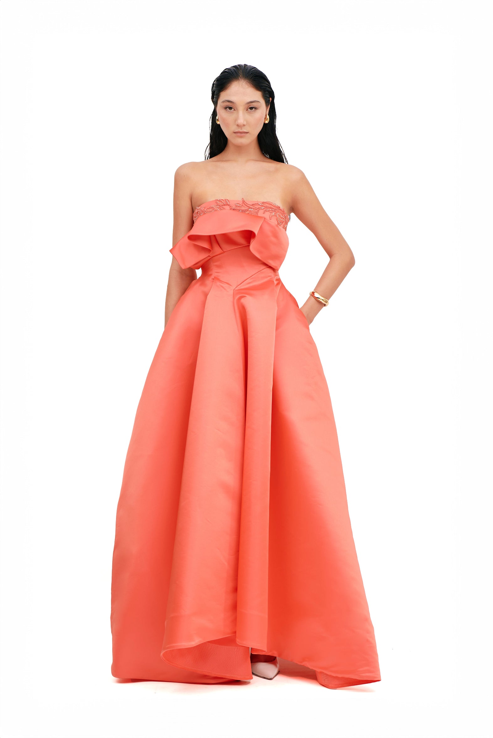 VOLUME GOWN WITH DRAPED BUSTIER