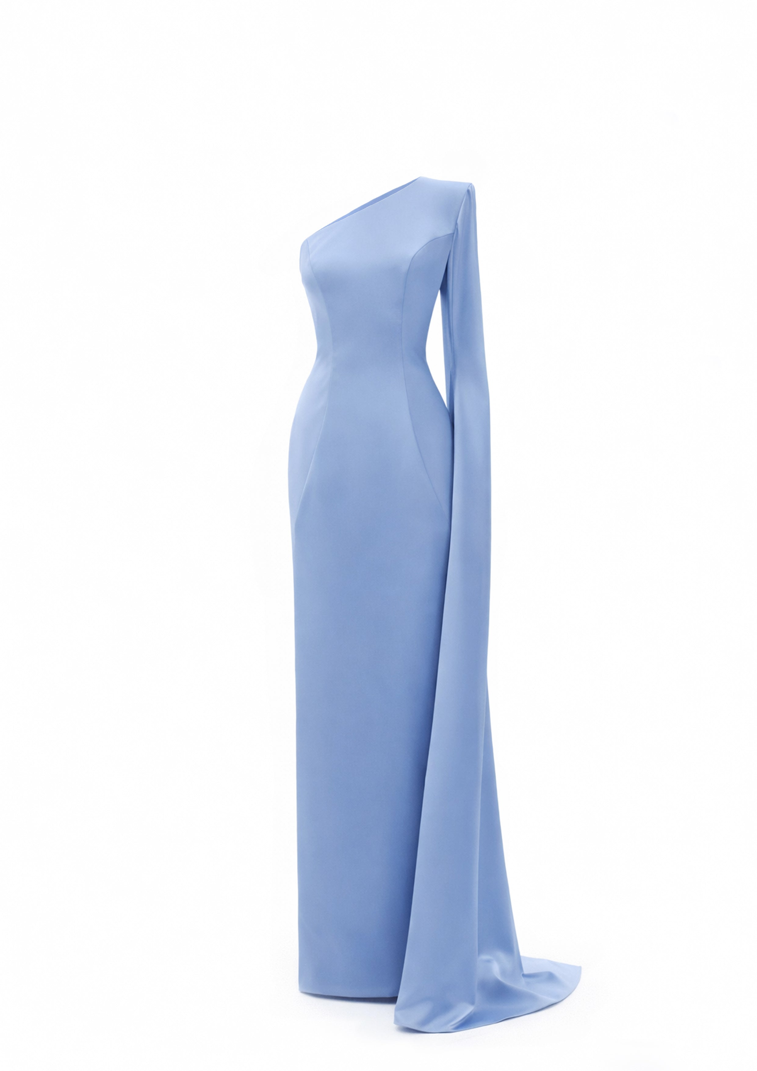One-shoulder shadow maxi dress fabric detail, SS26