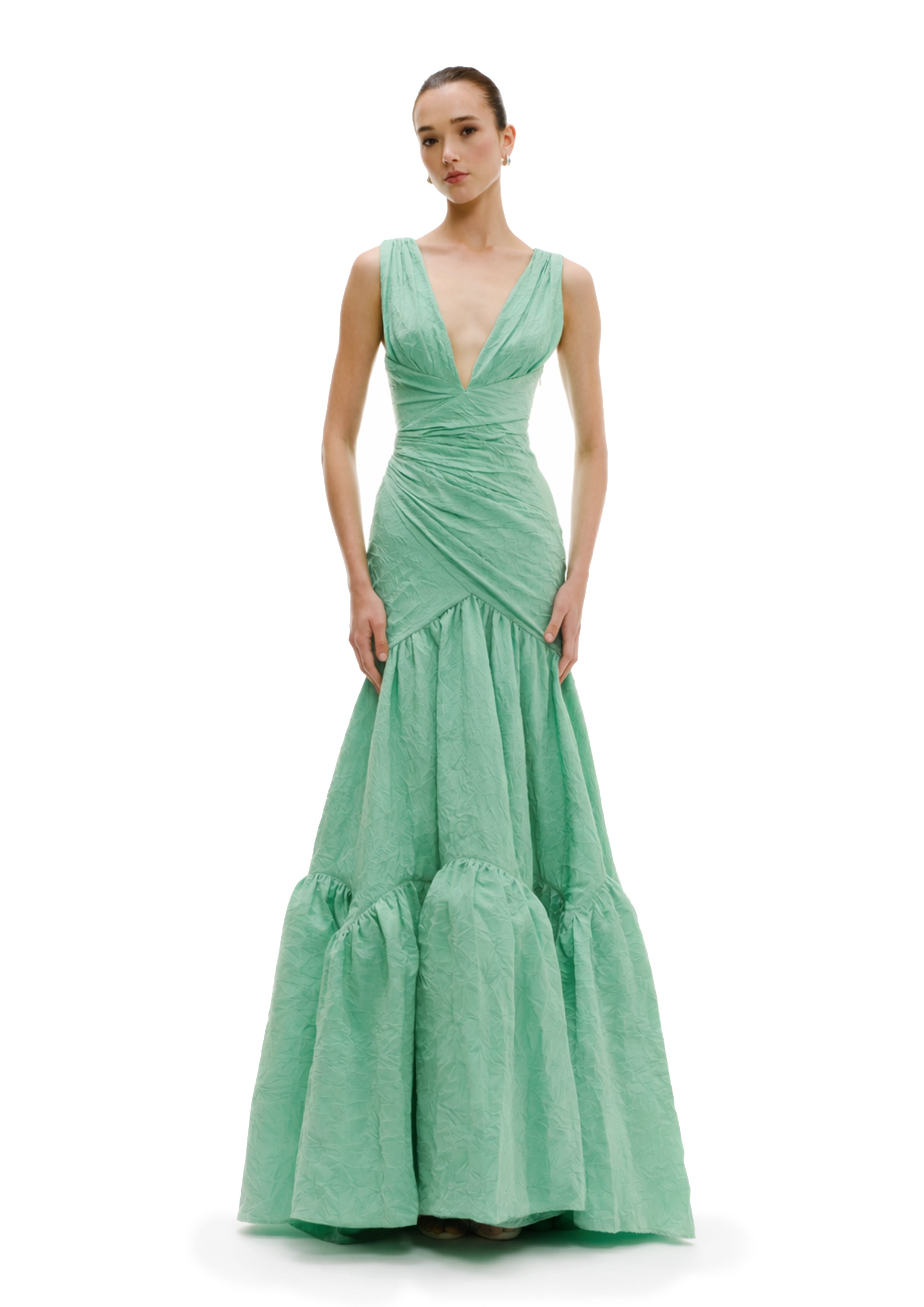 DRAPED CRISS CROSS BALL GOWN