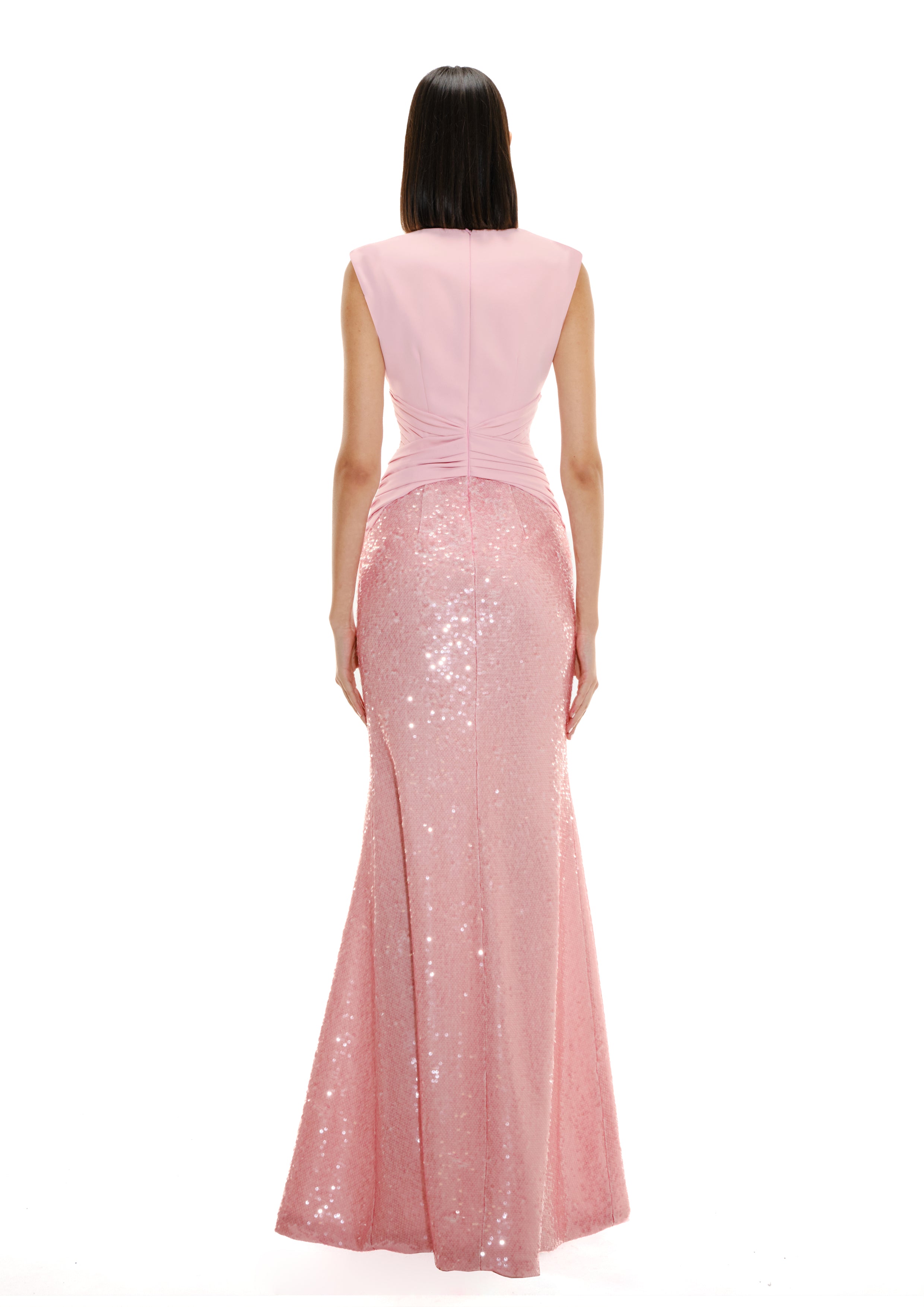 ROSE CRISS CROSS COLUMN GOWN