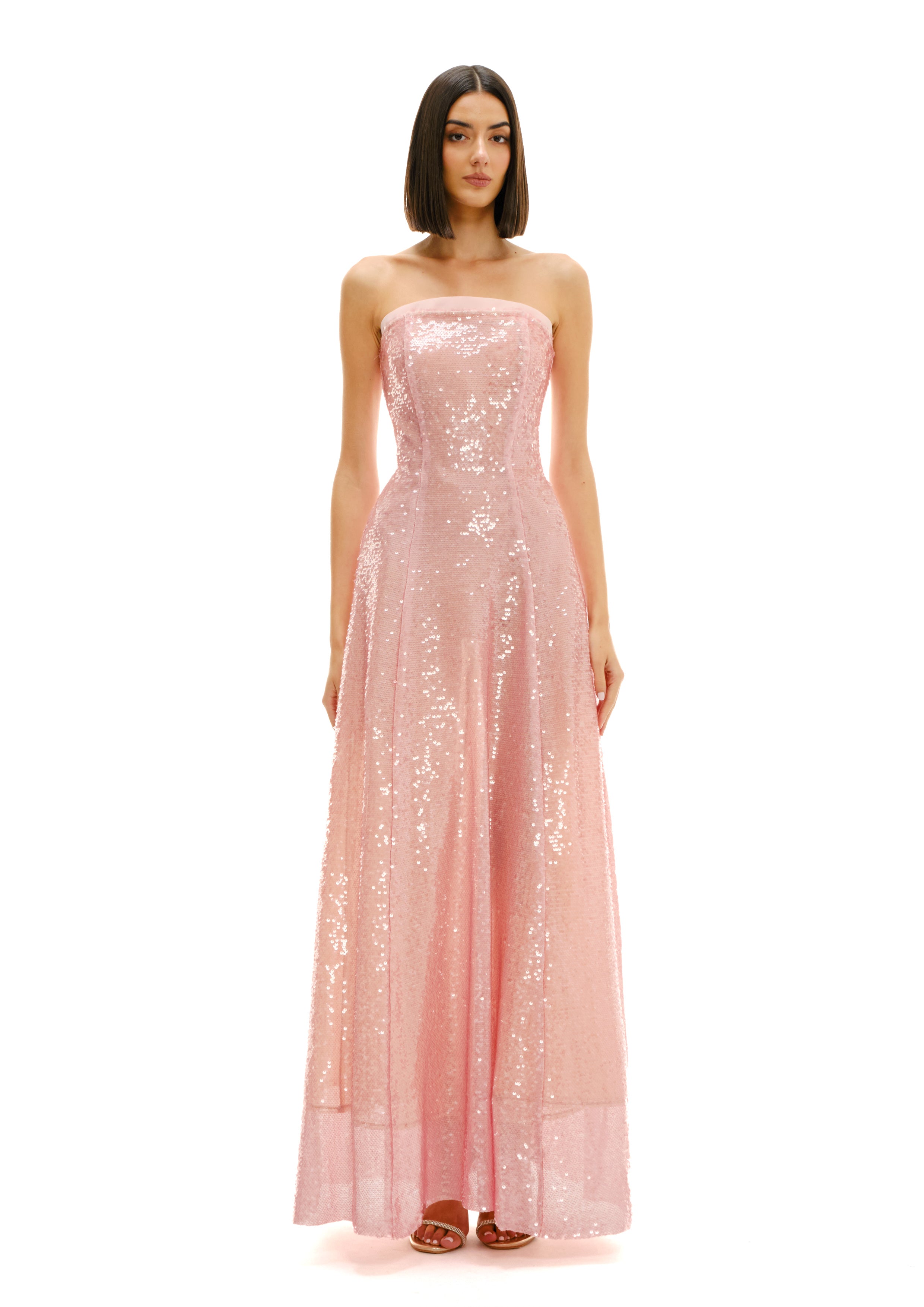 SEQUIN BUSTIER MIDI DRESS