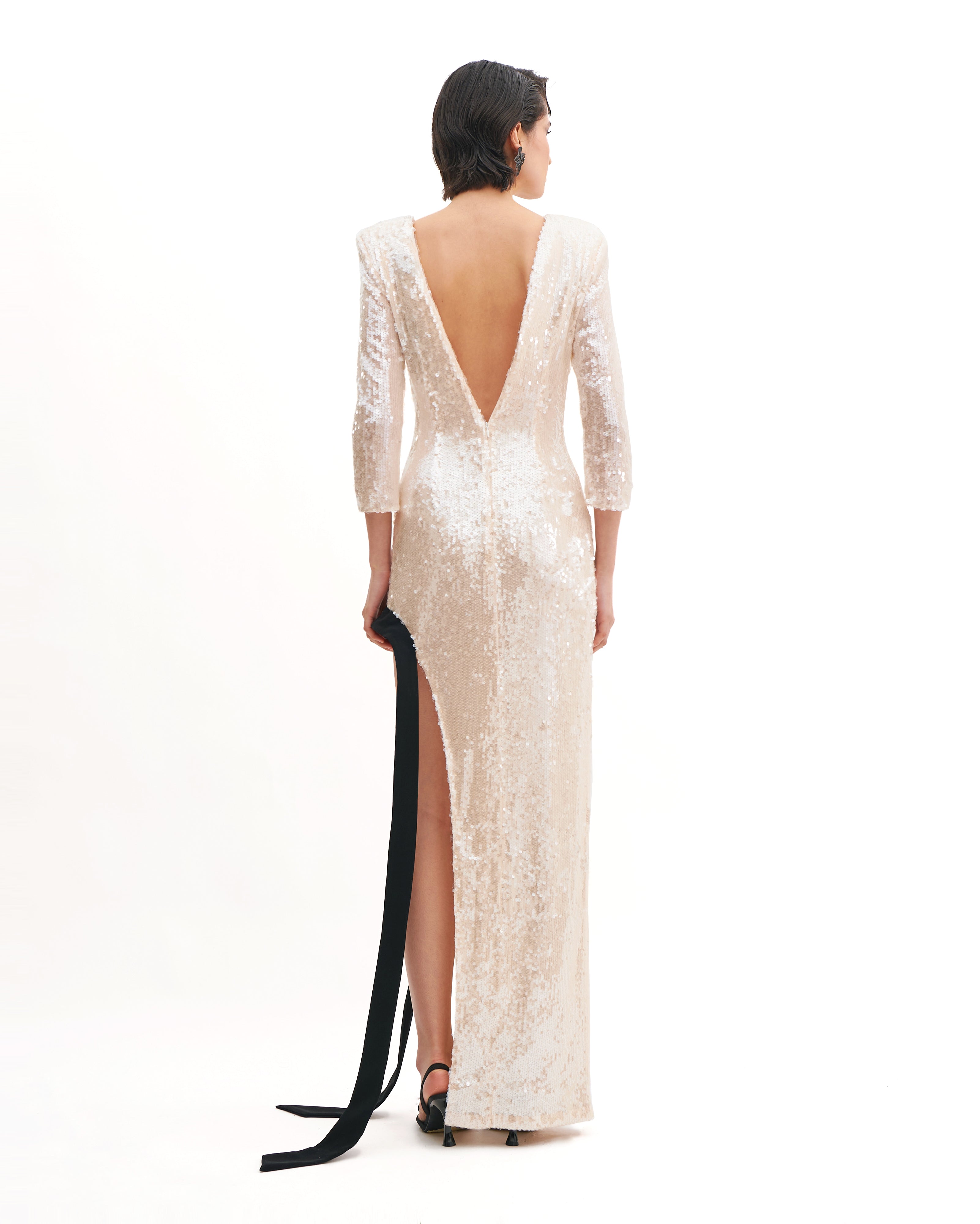 SIDECUT LONG SLEEVES DRESS WITH CADY BAND INSERT