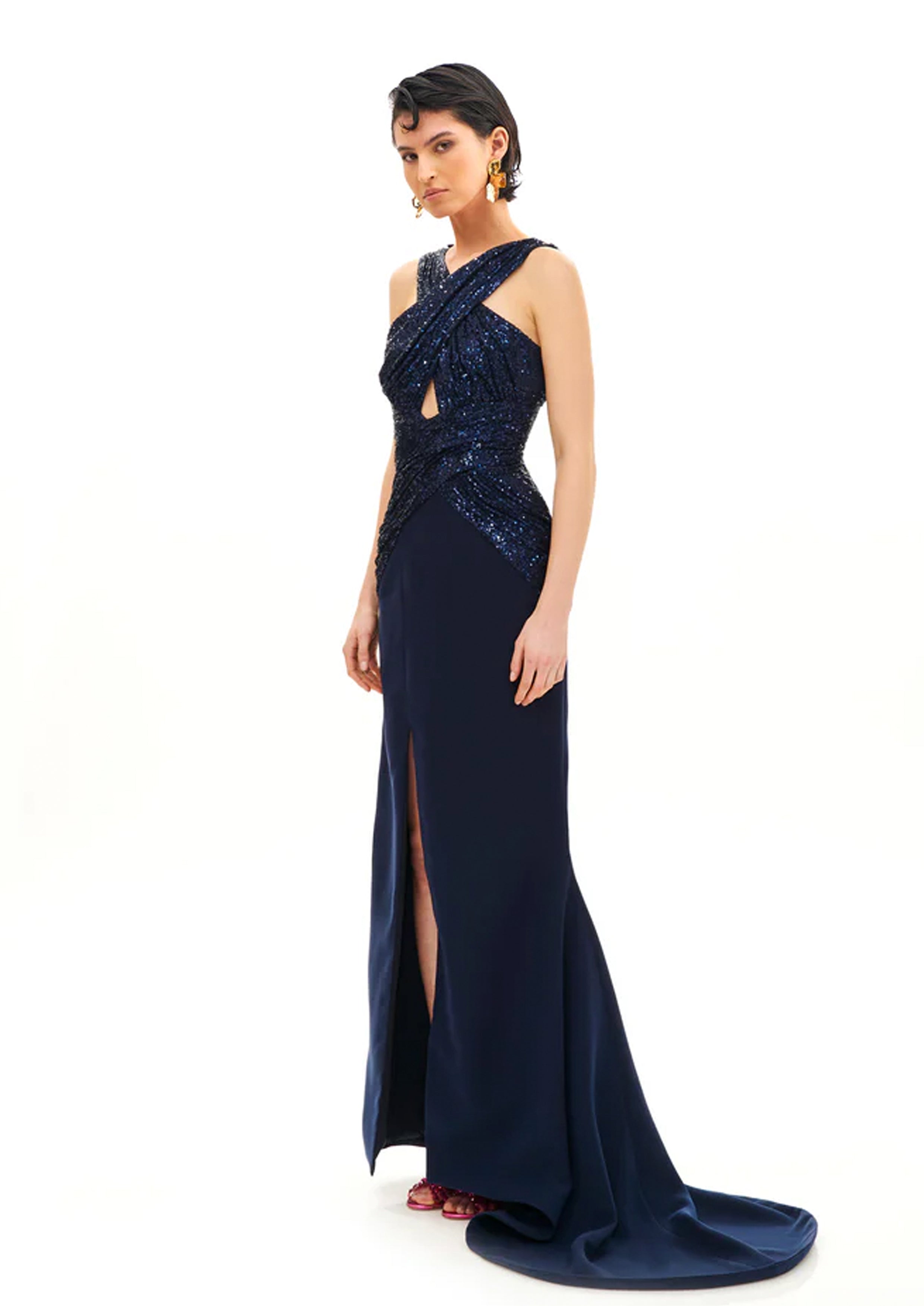 CRISS CROSS NECK LONG DRESS