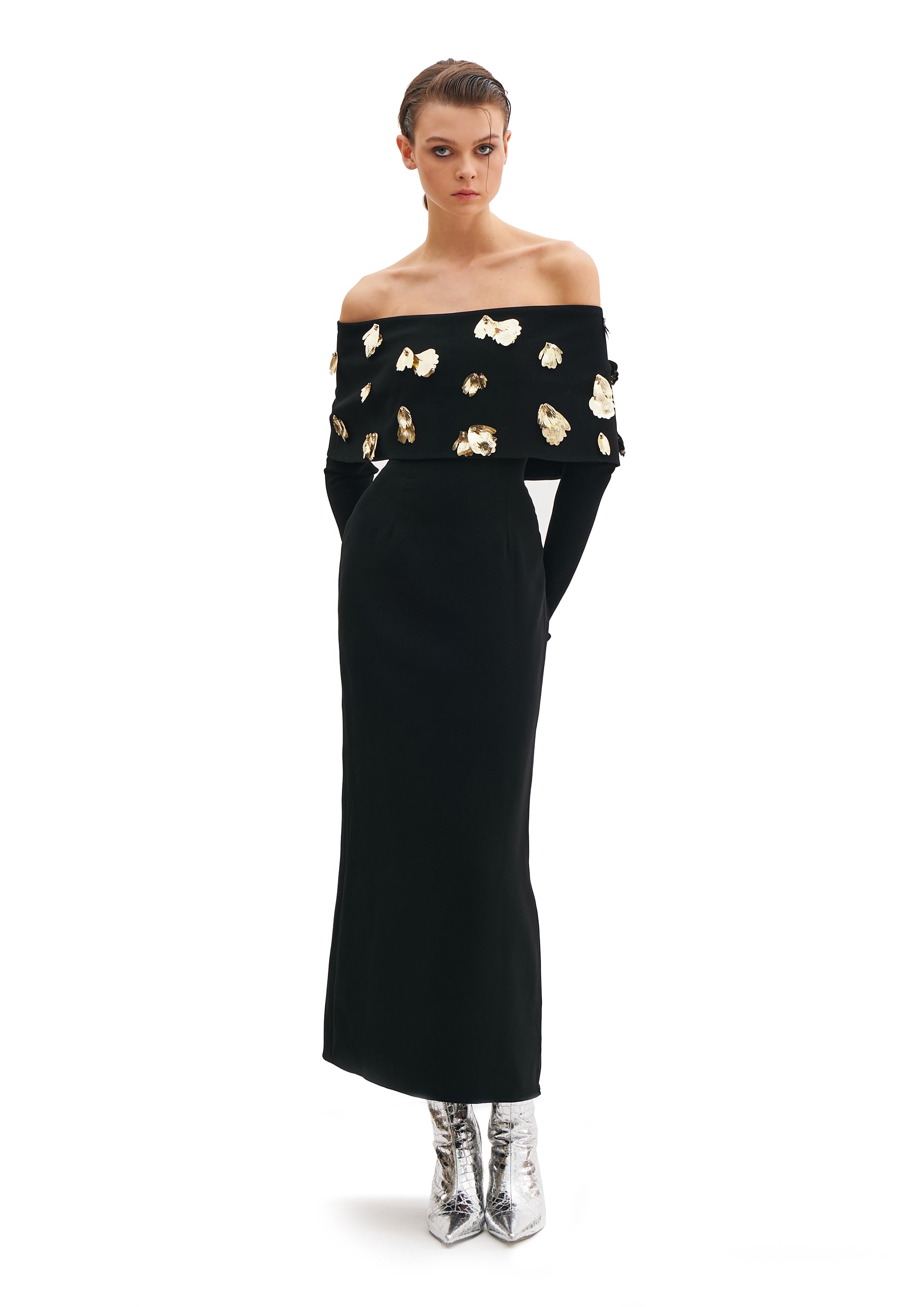 FOGLIA D’ORO BARDOT DRESS WITH LONG SLEEVES