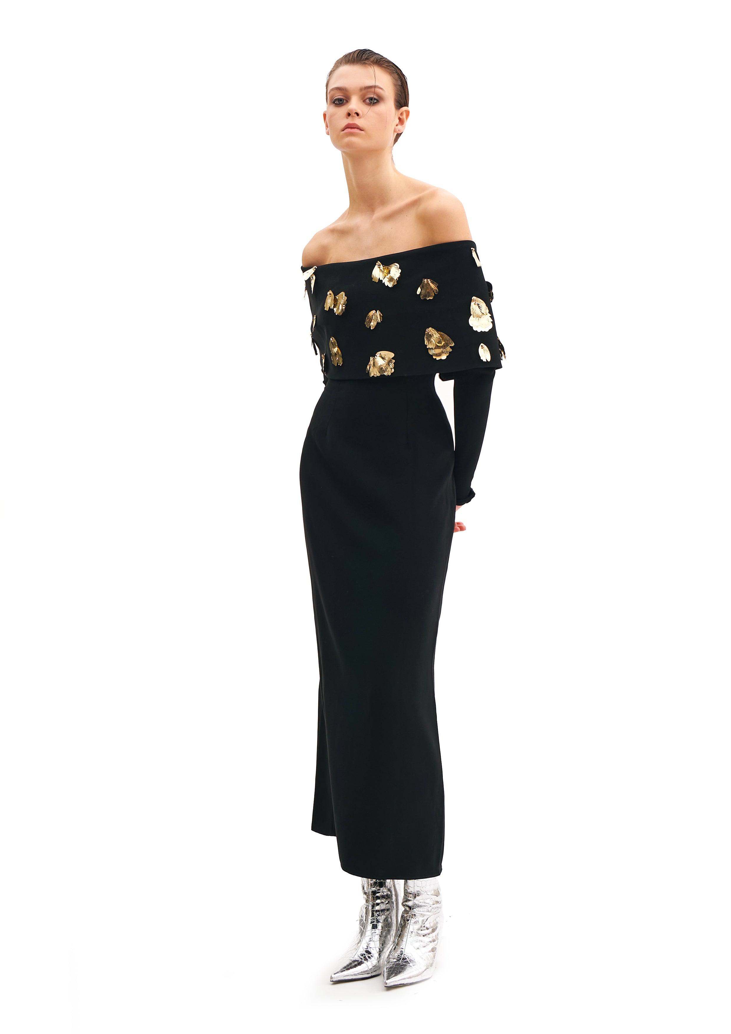 FOGLIA D’ORO BARDOT DRESS WITH LONG SLEEVES