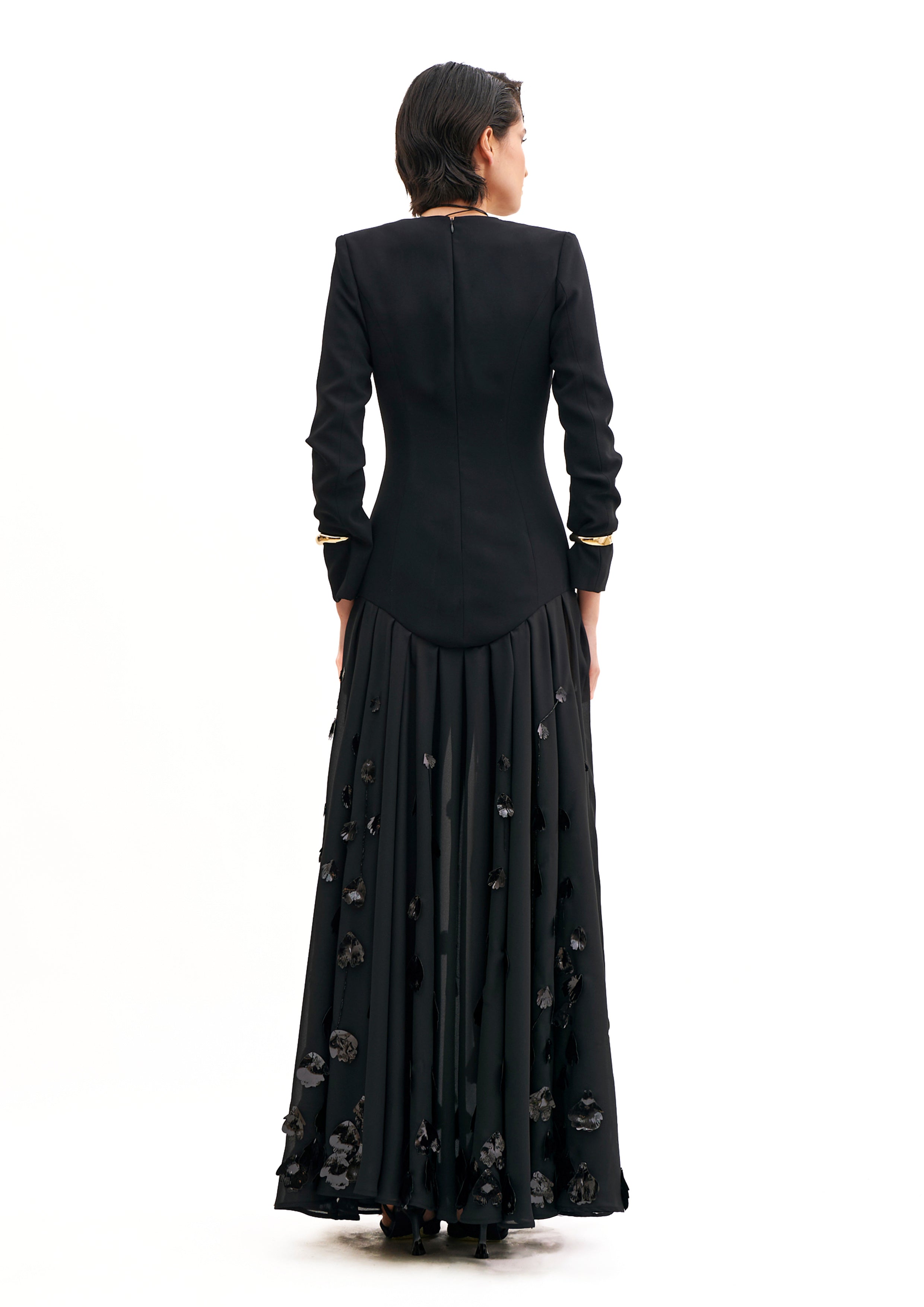 SUITED BASQUINE CHEMISIER WITH PETALS EMBROIDERY