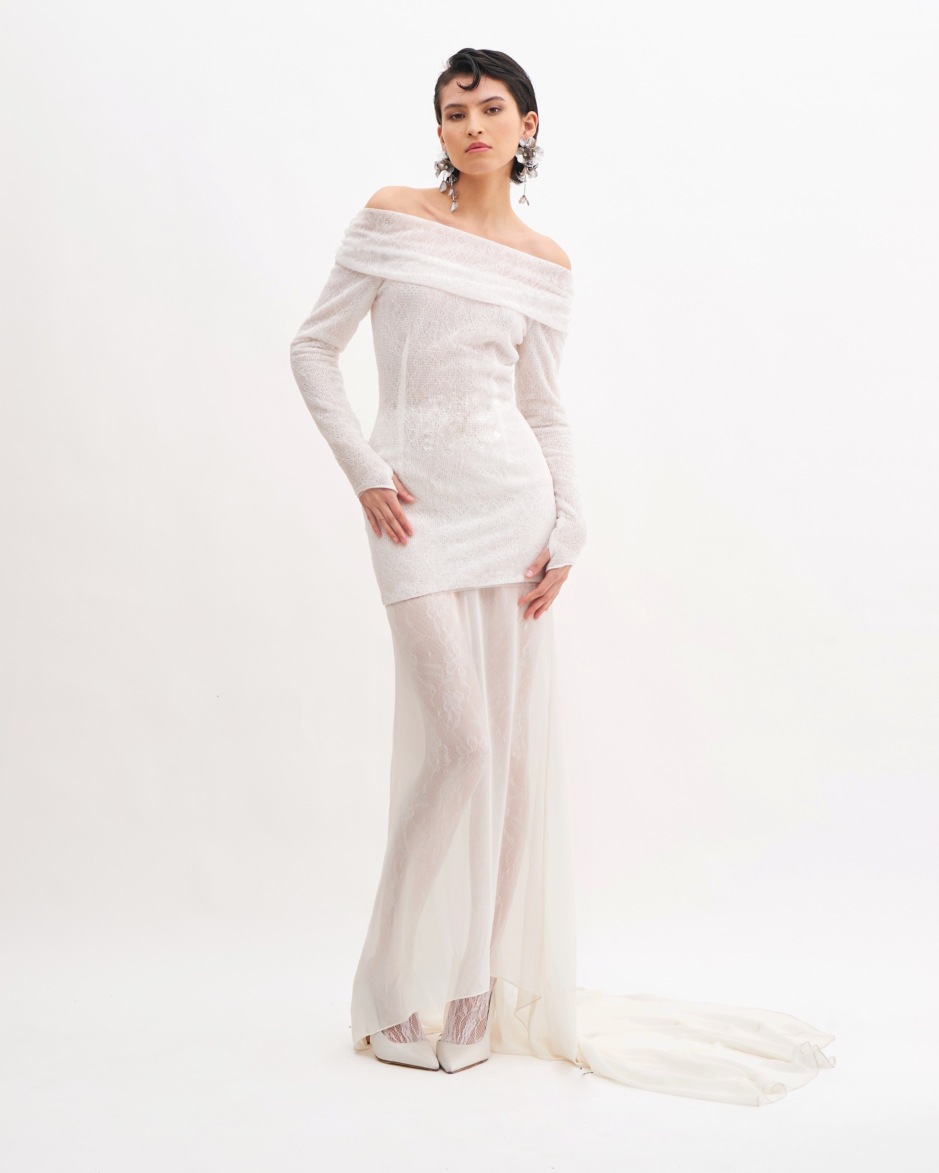 LACY BARDOT MINI DRESS