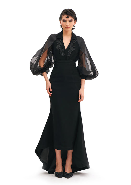 V-NECK SHIRT WITH SILK ORGANZA SLEEVES