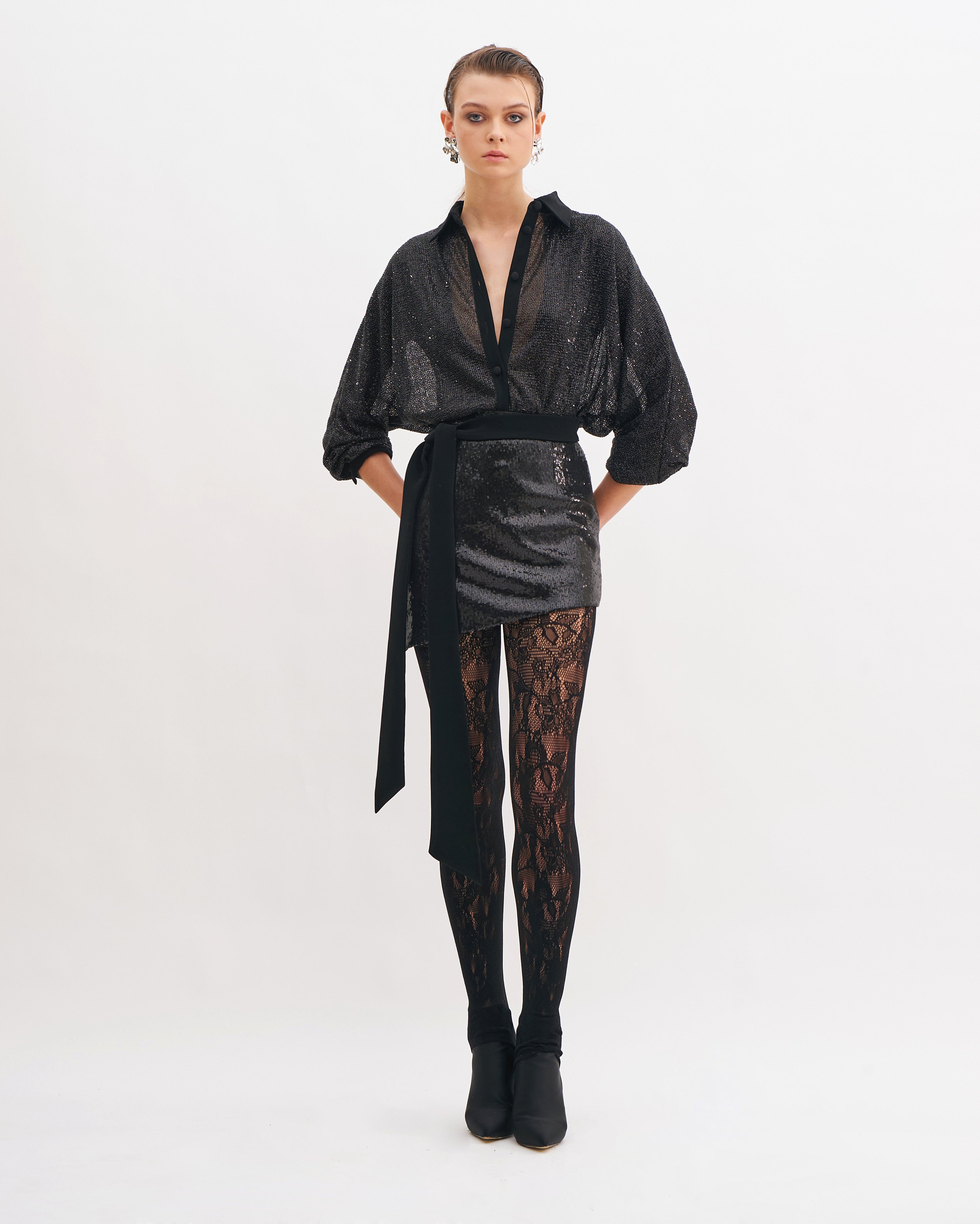 NOIR CRYSTAL LONG  SLEEVES SHIRT