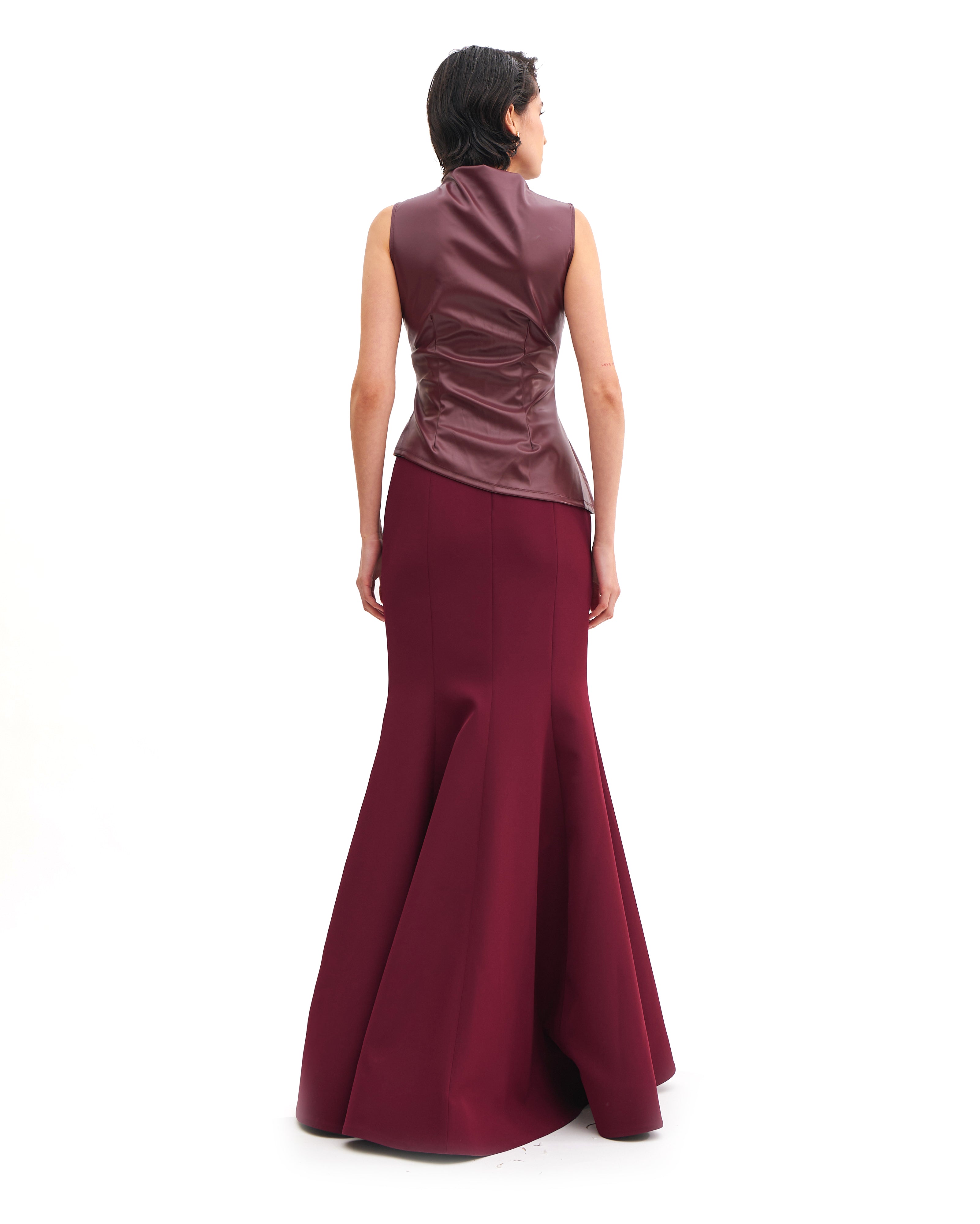 HIGH COLLAR PLEATS LEATHER TOP