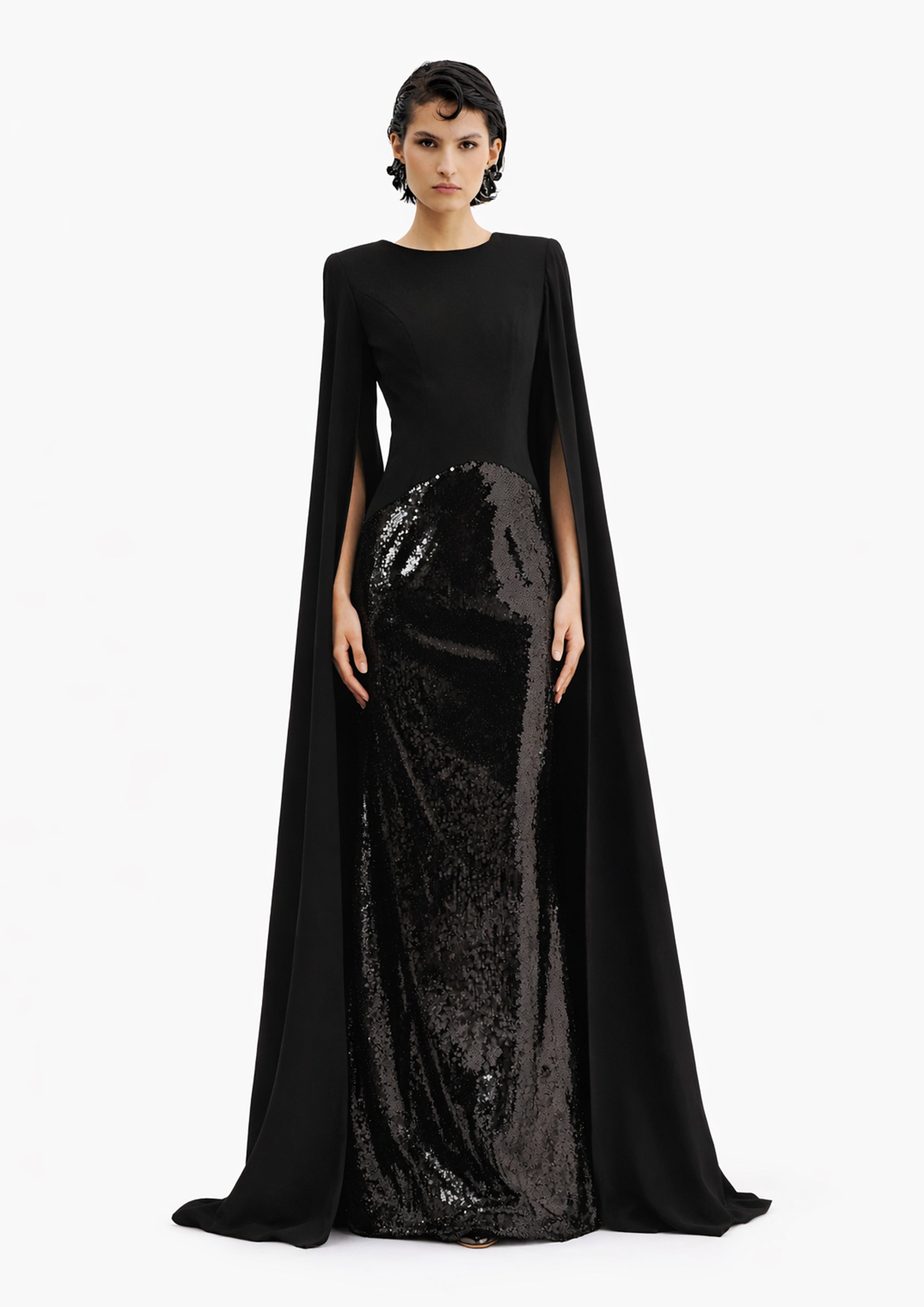 SEQUIN GOWN WITH CAPE SLEEVES