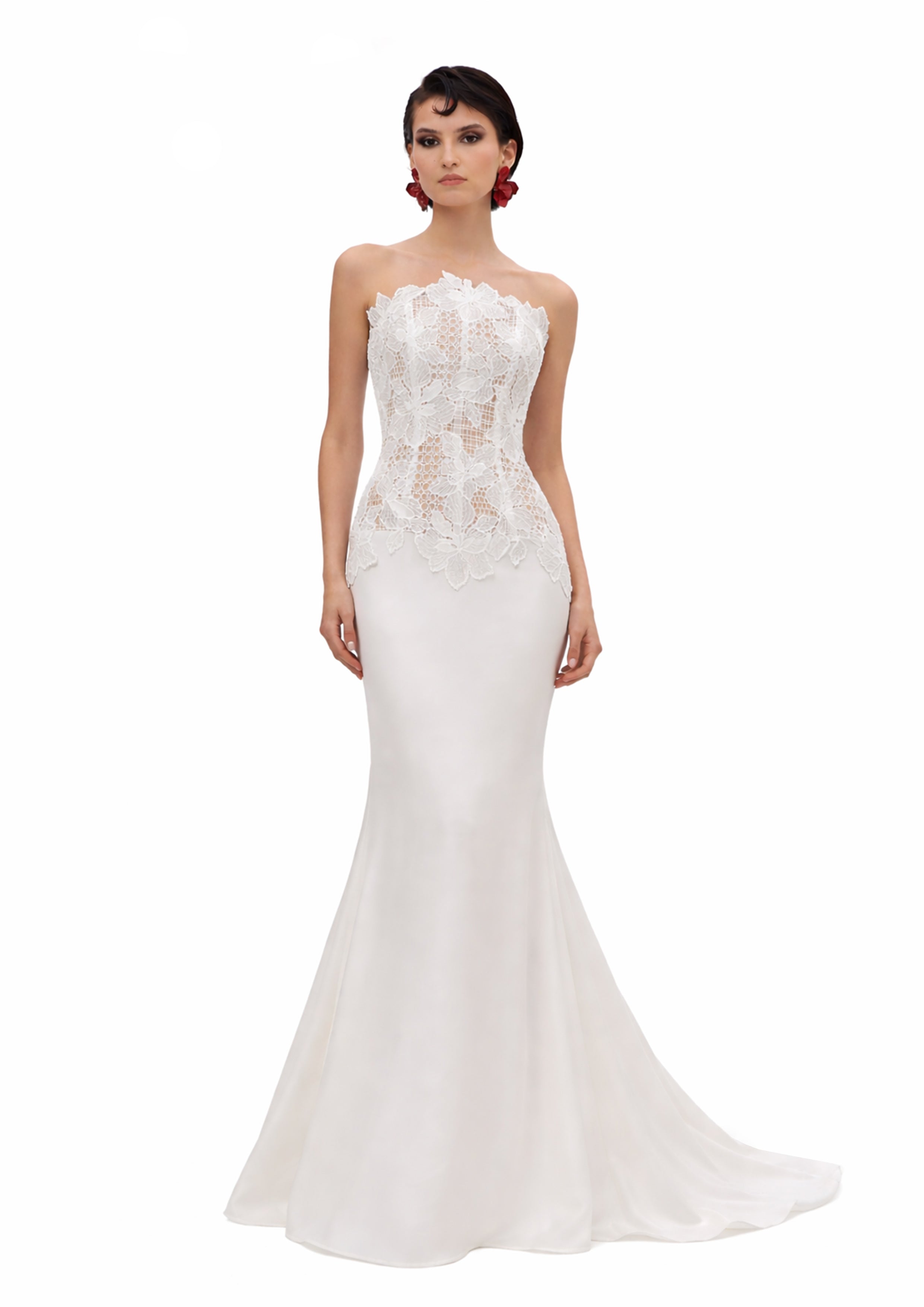 LACE-BACK GOWN WITH SHEER CORSET BODICE