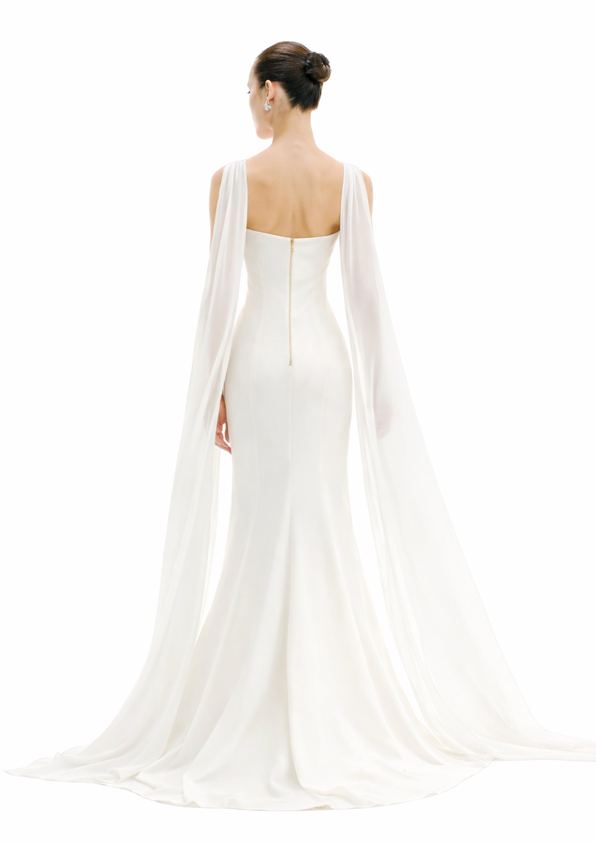 HIGH-LOW GOWN WITH FLOWING SHOULDER TIES
