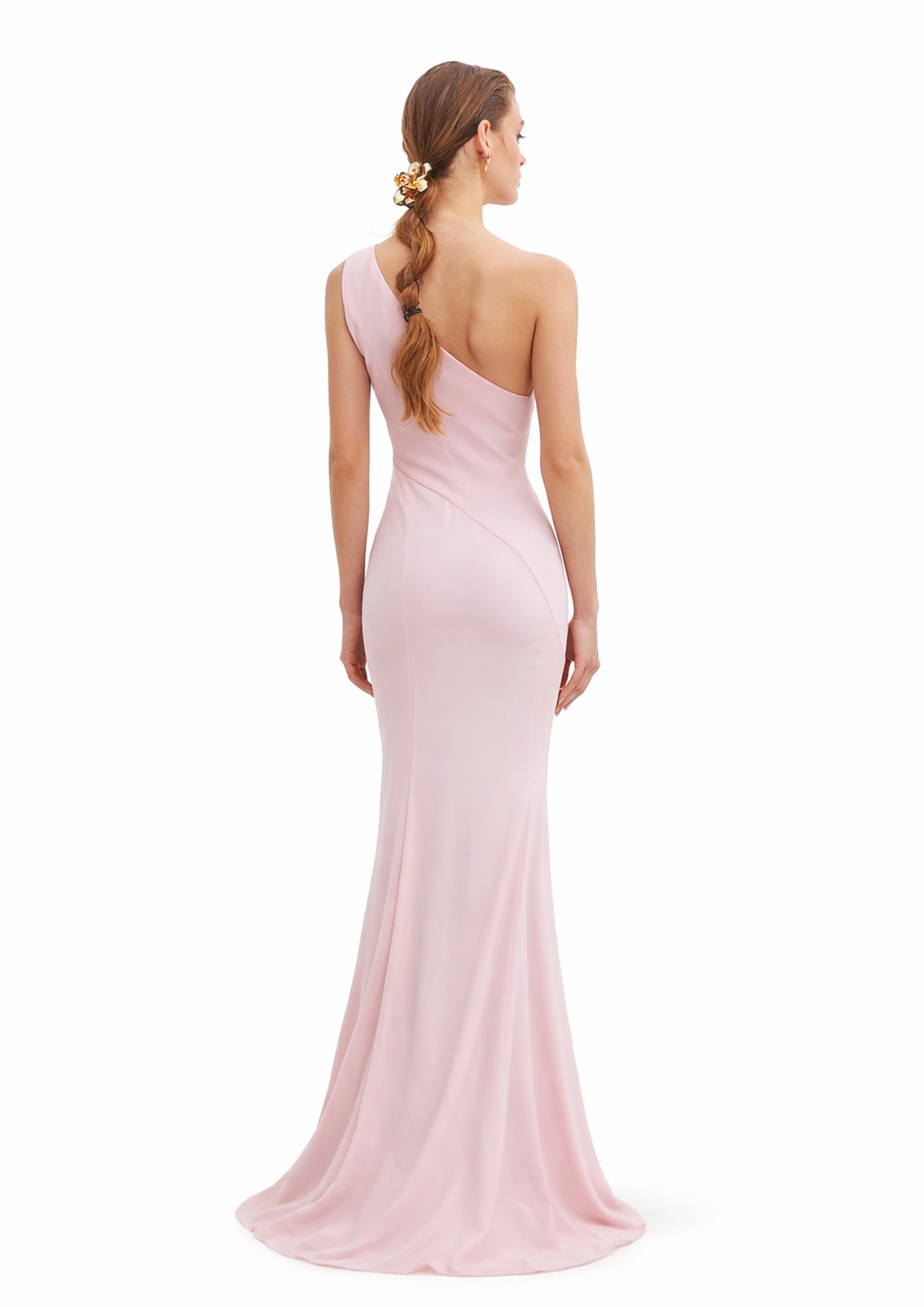 ASYMMETRIC GOWN WITH CASCADING RUFFLE