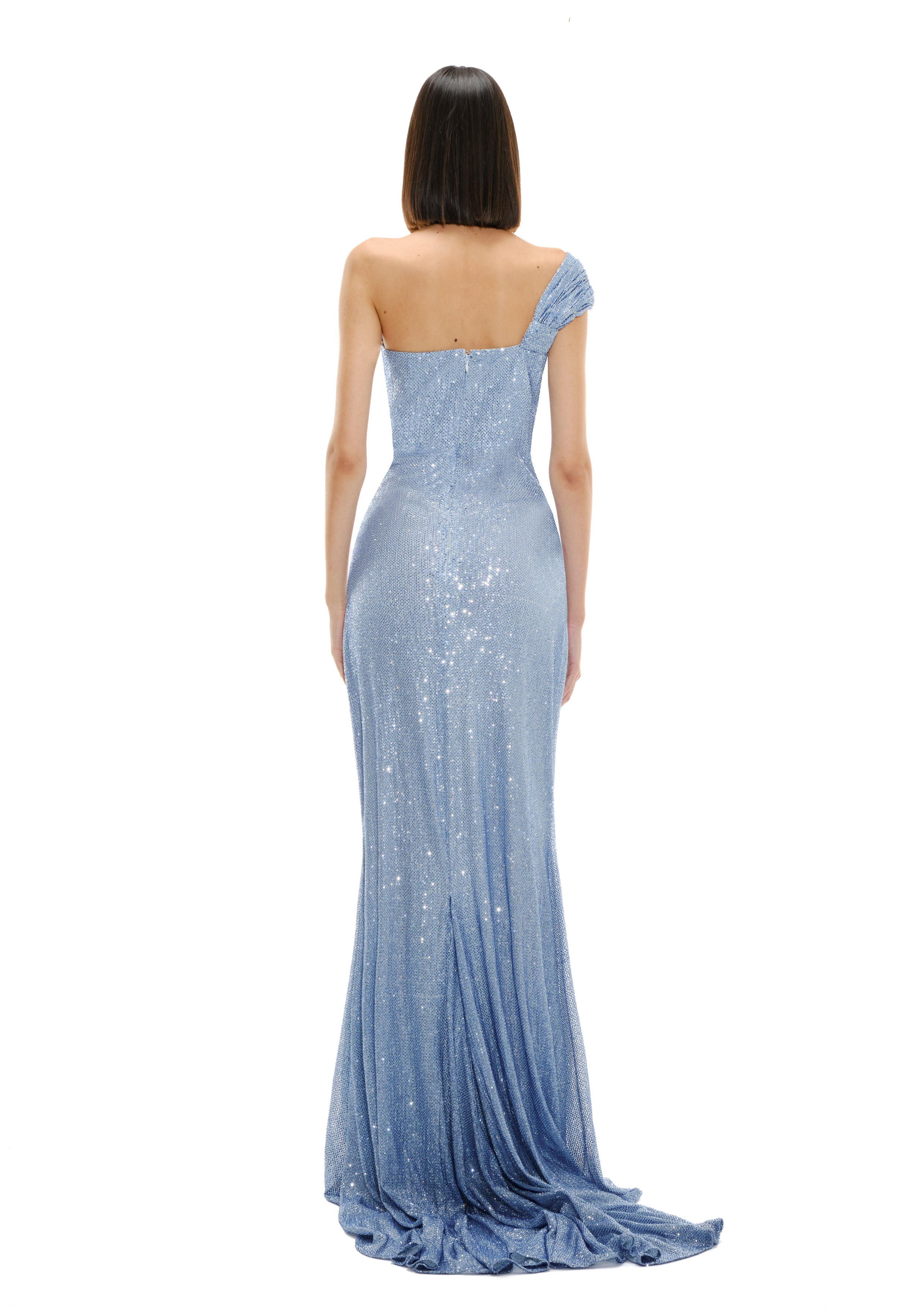 Knotted mono-shoulder dress back view, Avaro Figlio SS26