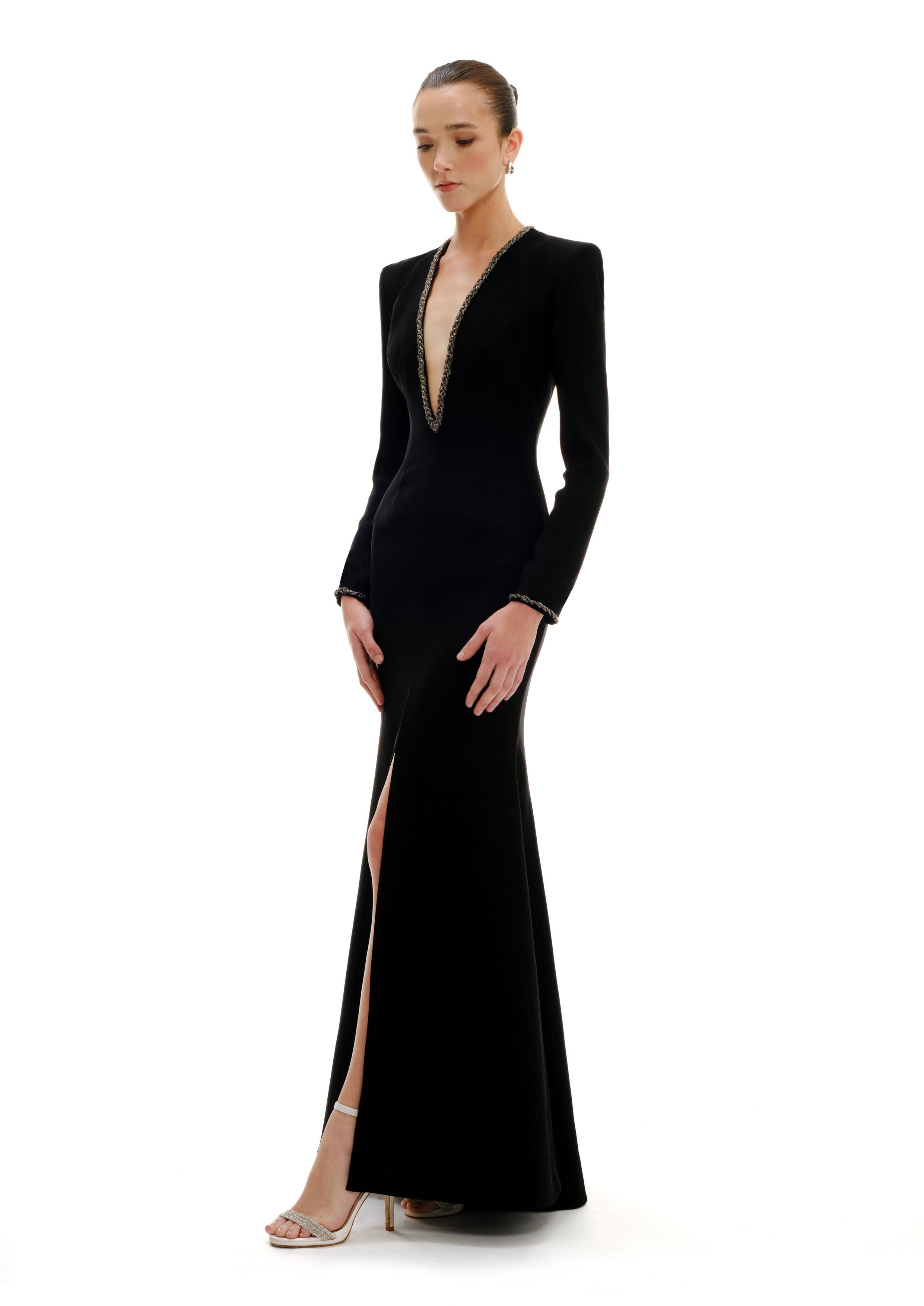 SUITED SILHOUETTE MAXI DRESS WITH LONG SLEEVES