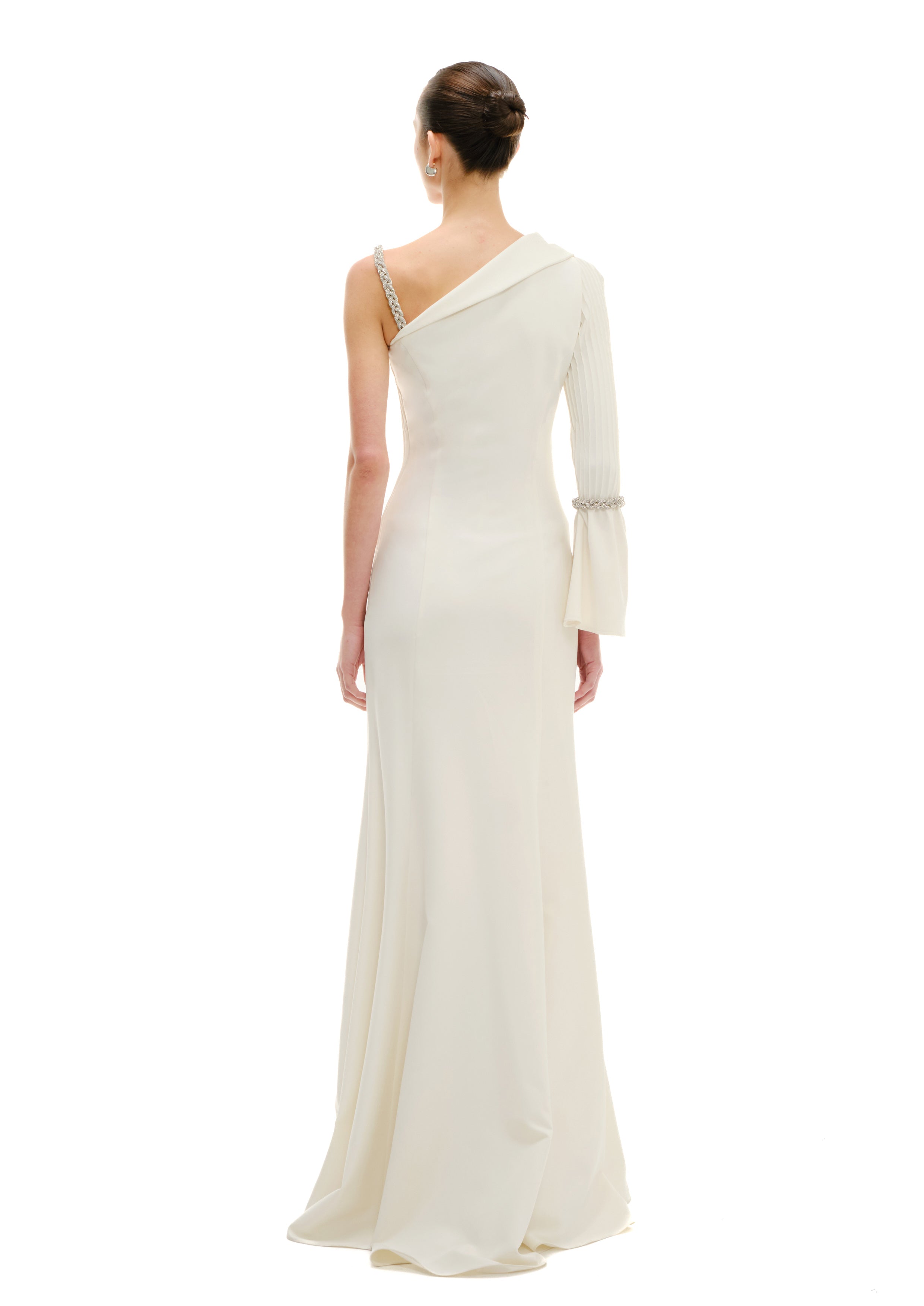 ONE SHOULDER CRYSTAL BRAIDED MAXI DRESS