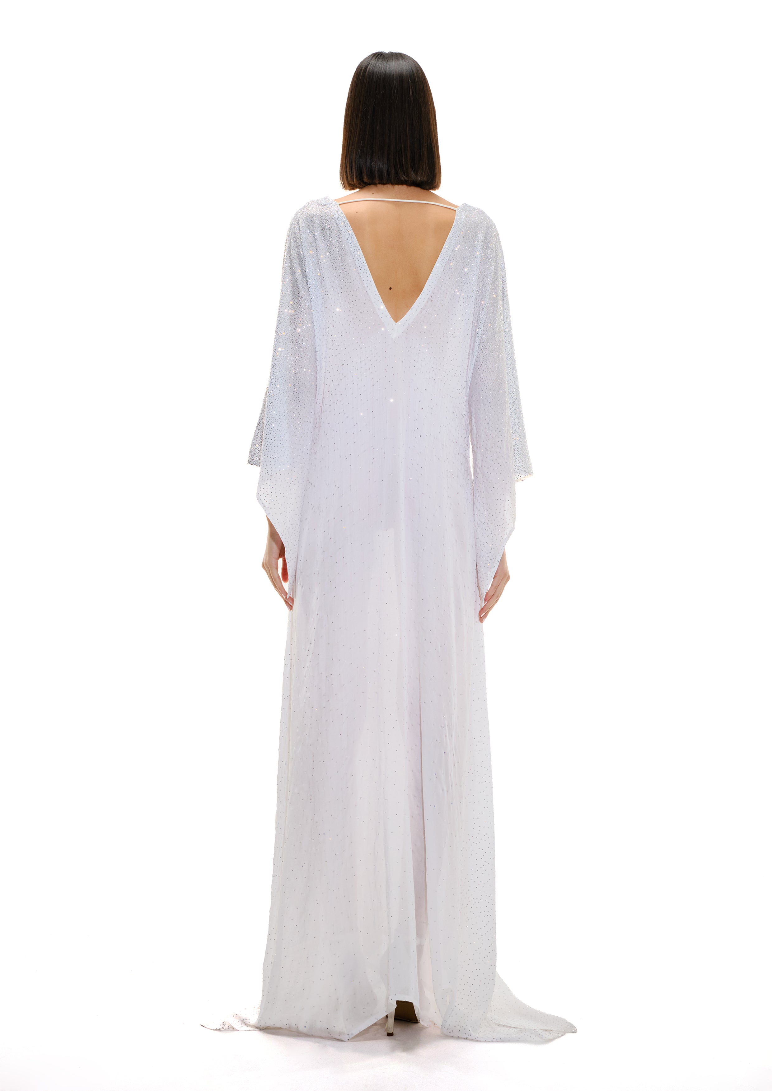 WHITE EMBELLISHED KAFTAN STYLE GOWN