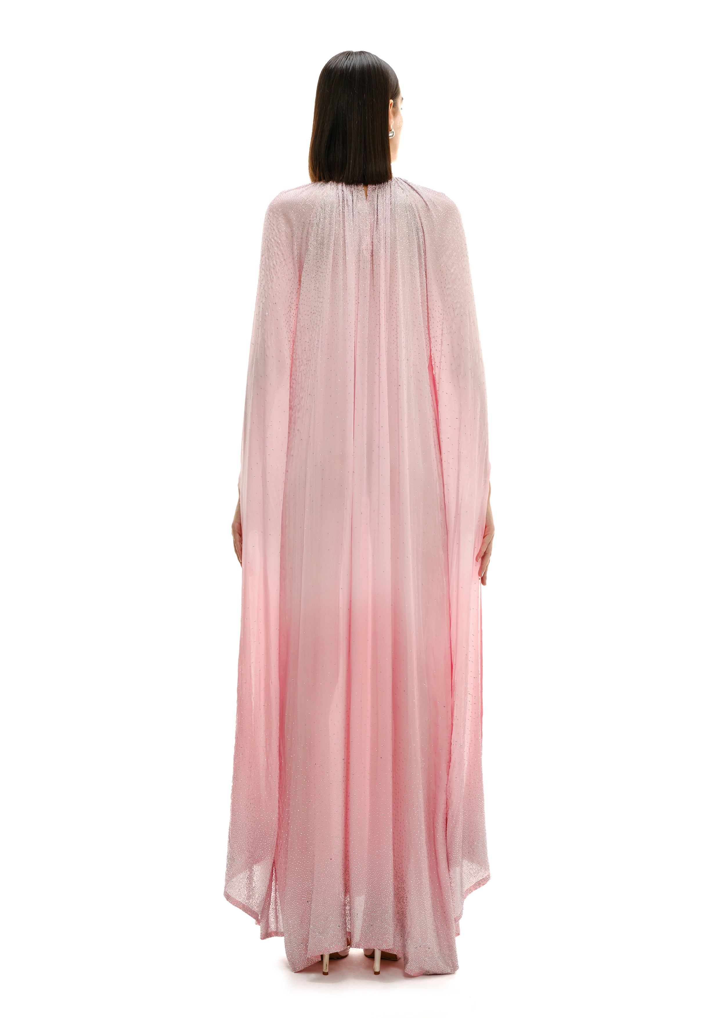 CRYSTAL MAXI GOWN WITH CASCADE SLEEVES