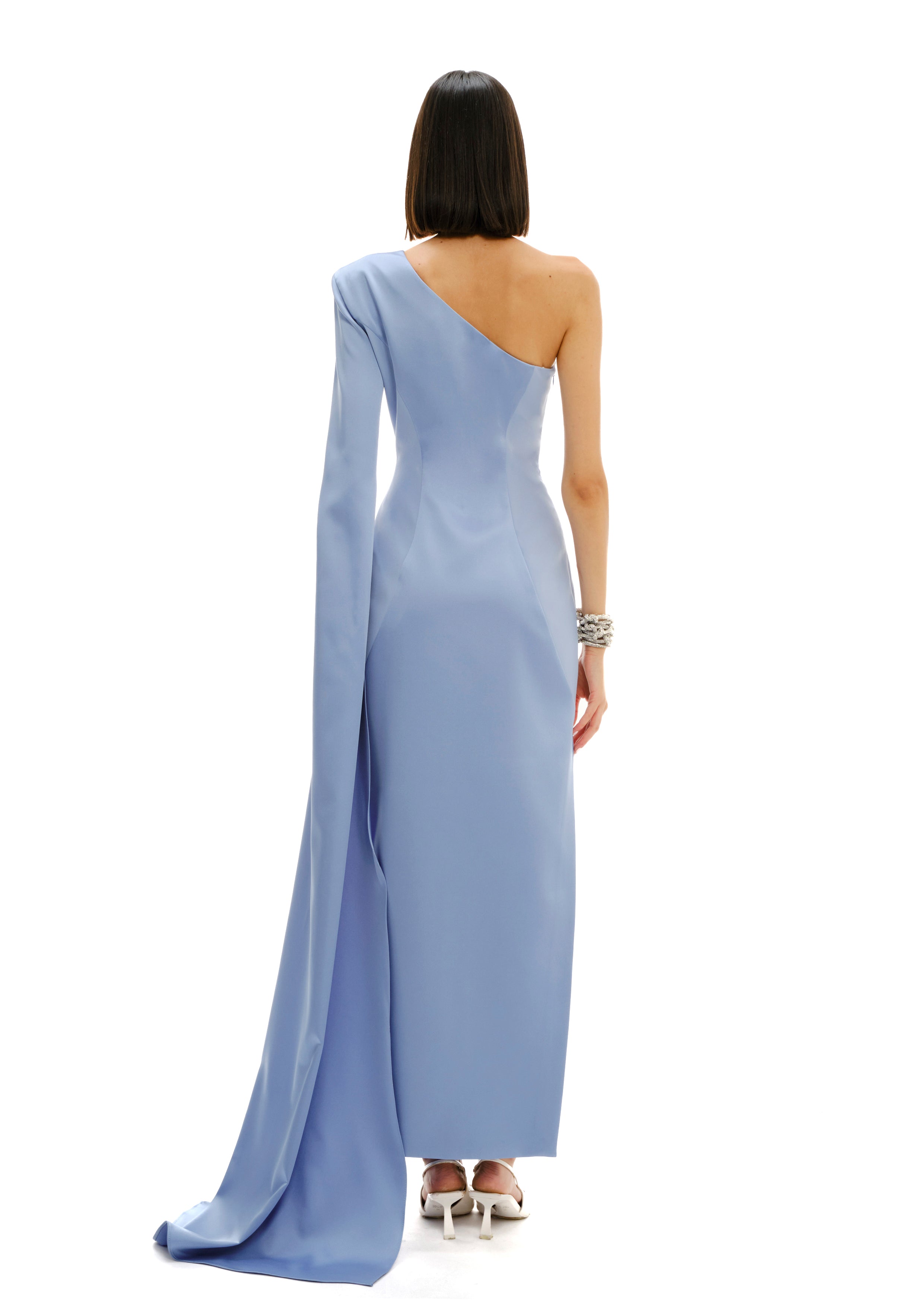 One-shoulder shadow maxi dress back silhouette, Avaro Figlio SS26