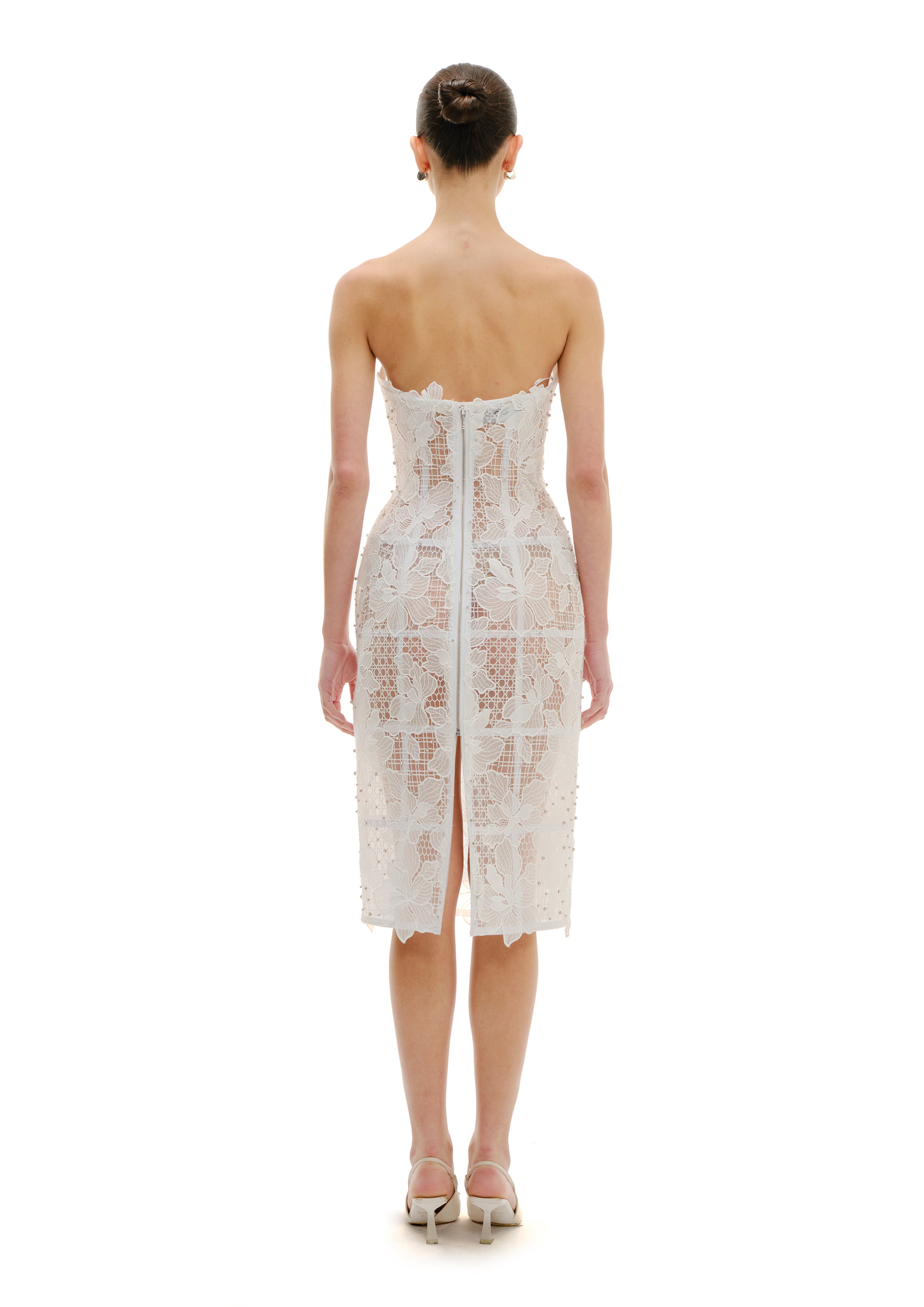 SHEER MIST STRUCTURED MIDI DRESS