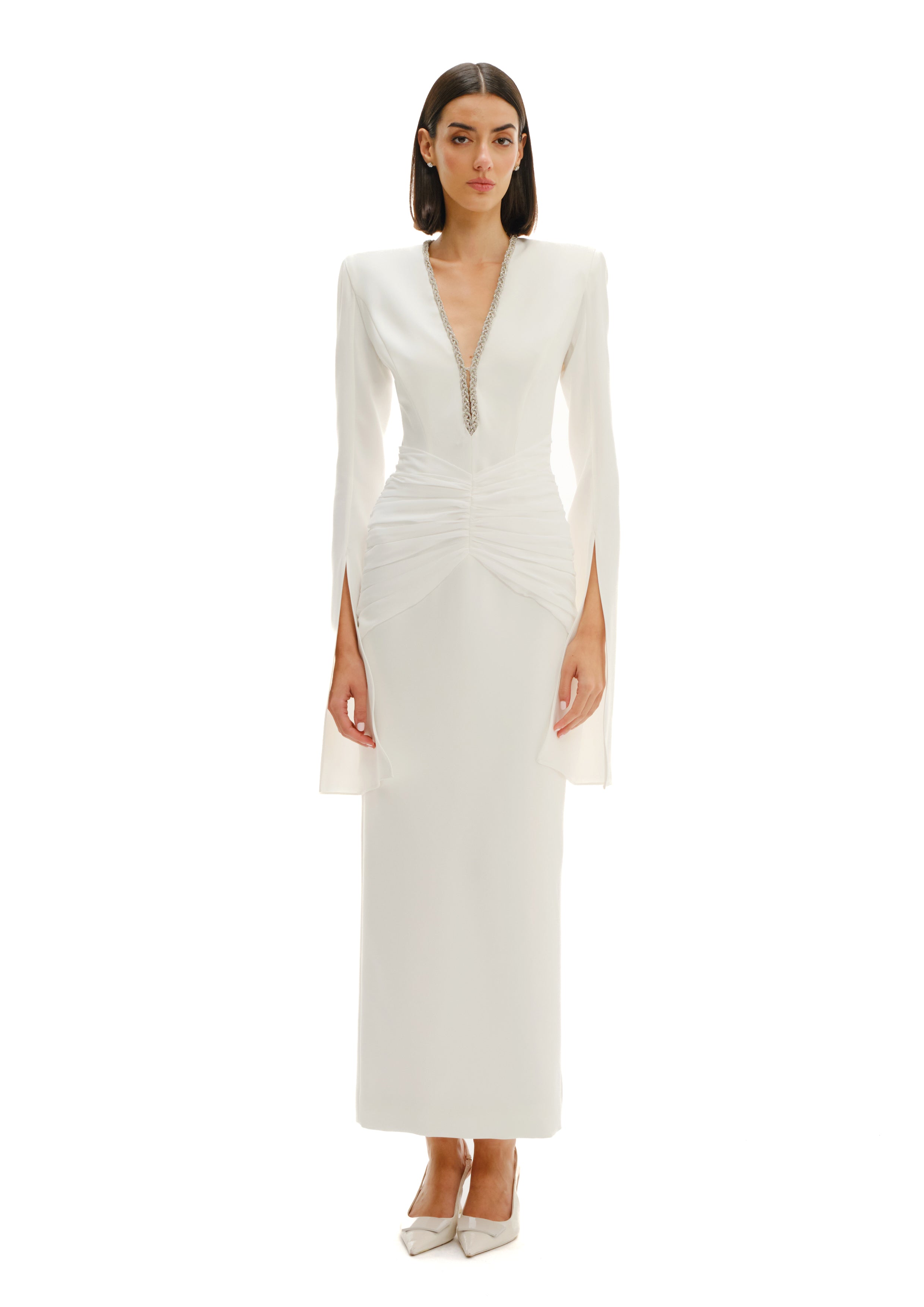 SCULPTED PLUNGE MIDI DRESSS