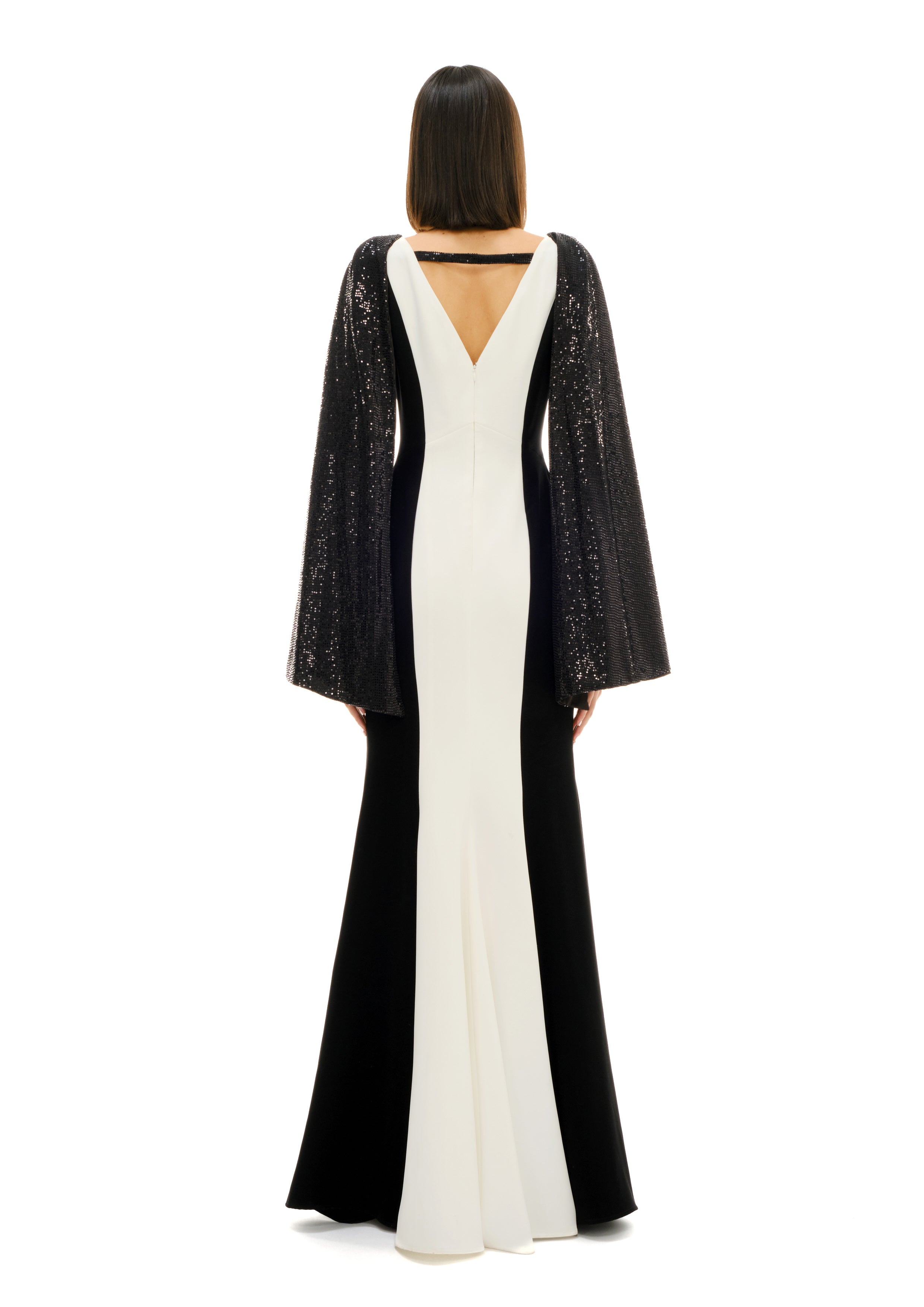 BLOCK COLOR GOWN WITH CAPE