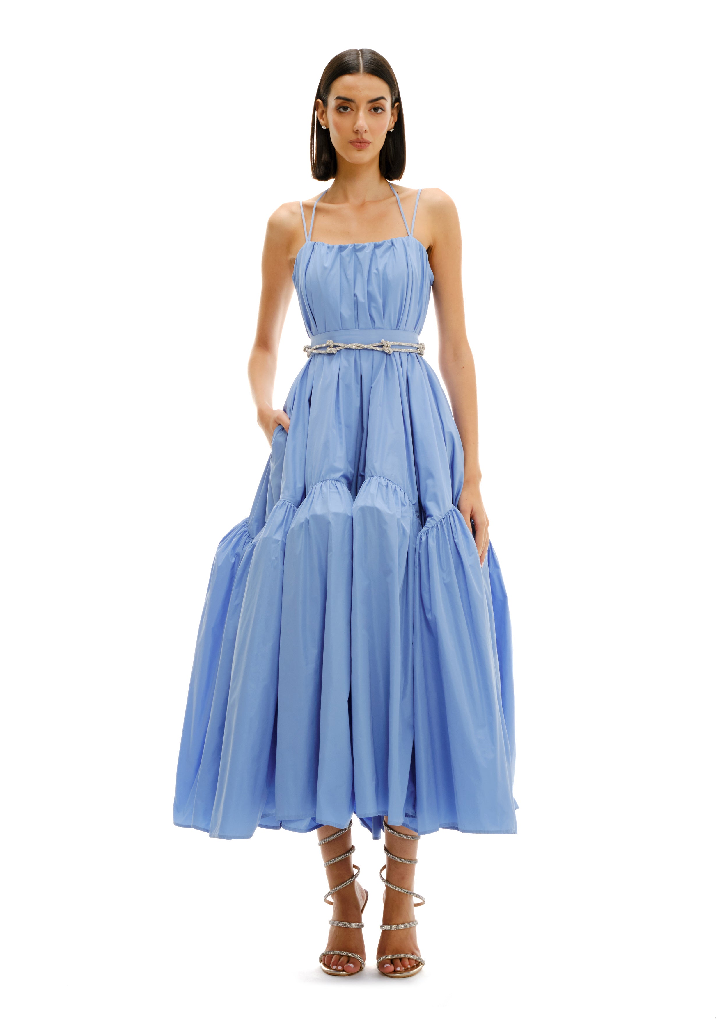 STRAPLESS VOLUME MIDI DRESS WITH BUSTIER