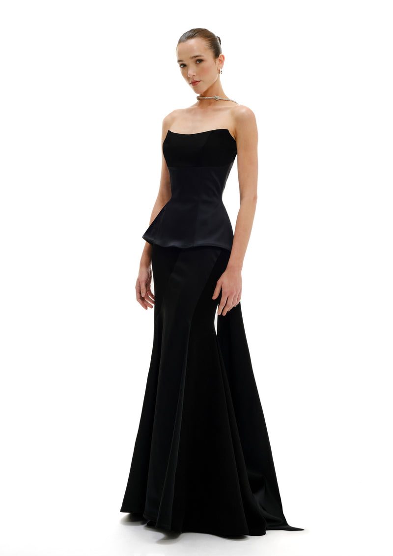 PEPLUM BUSTIER MAXI DRESS WITH QUE