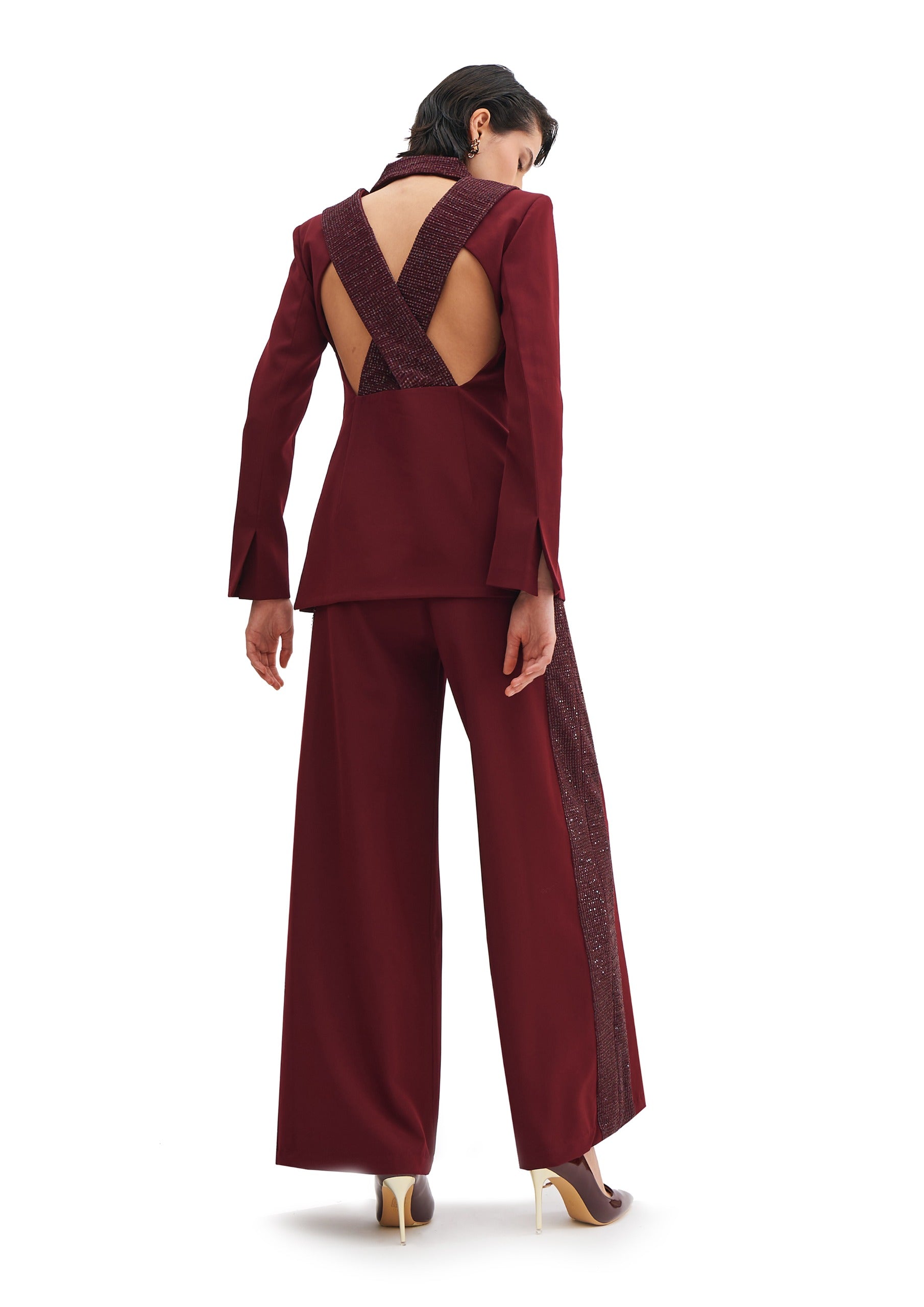BLAZER WITH CRISS CROSS CRYSTAL BACK DETAILS