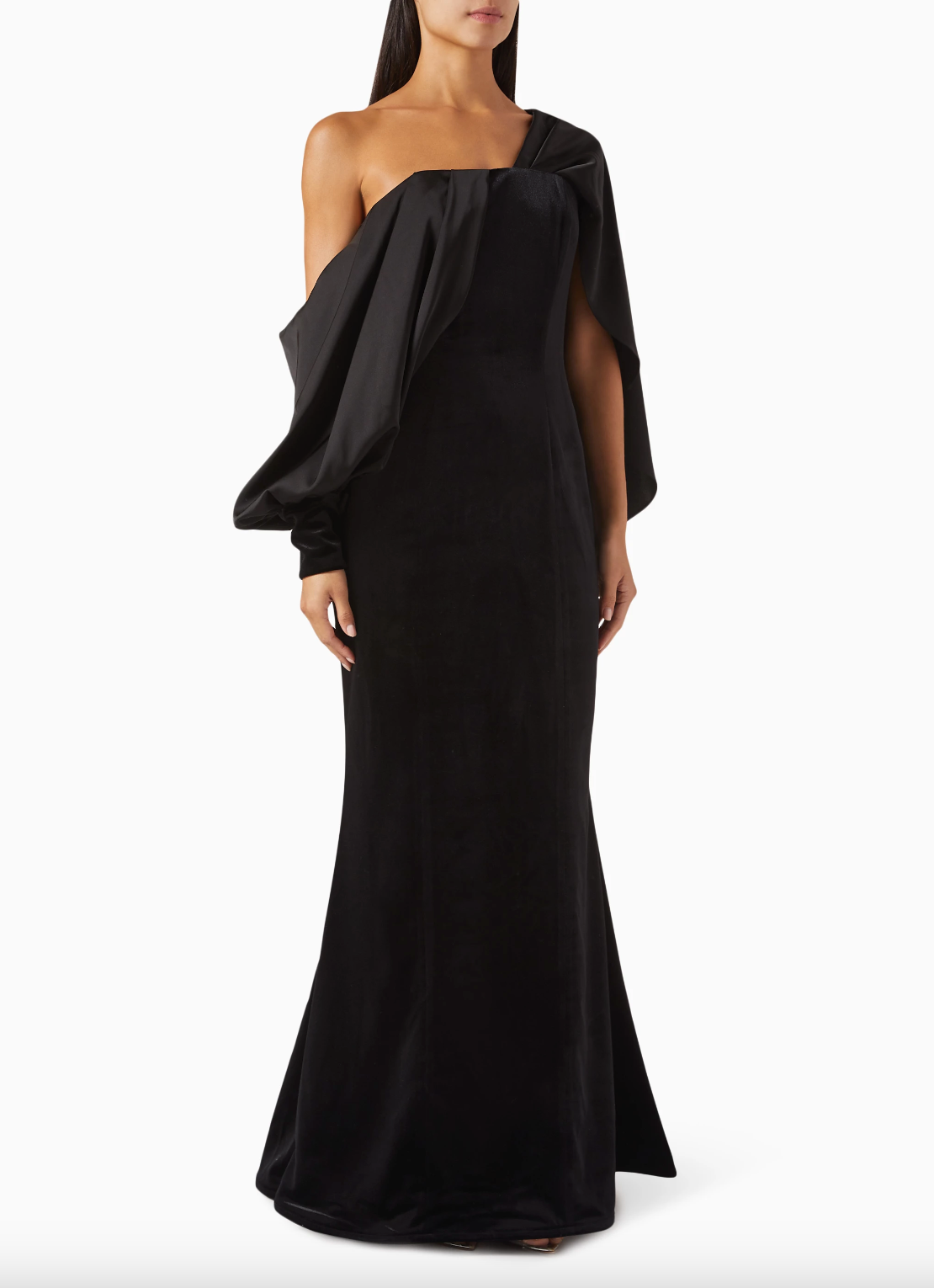COLUMN DRESS WITH ASYMMETRICAL- SHOULDER DRAPED SHAWL