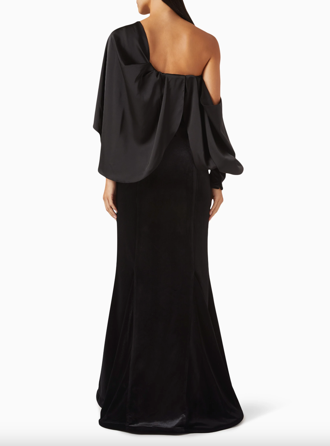 COLUMN DRESS WITH ASYMMETRICAL- SHOULDER DRAPED SHAWL