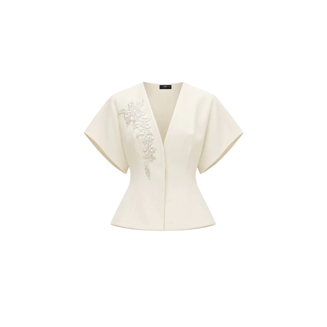 Kimono Love Cady Top with Floral Appliqué