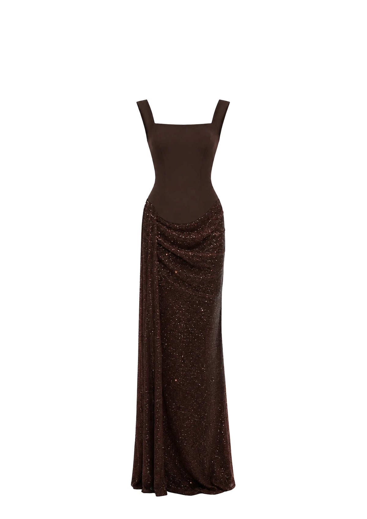 Avaro Figlio Celestial Boat Neck Maxi Dress in deep brown