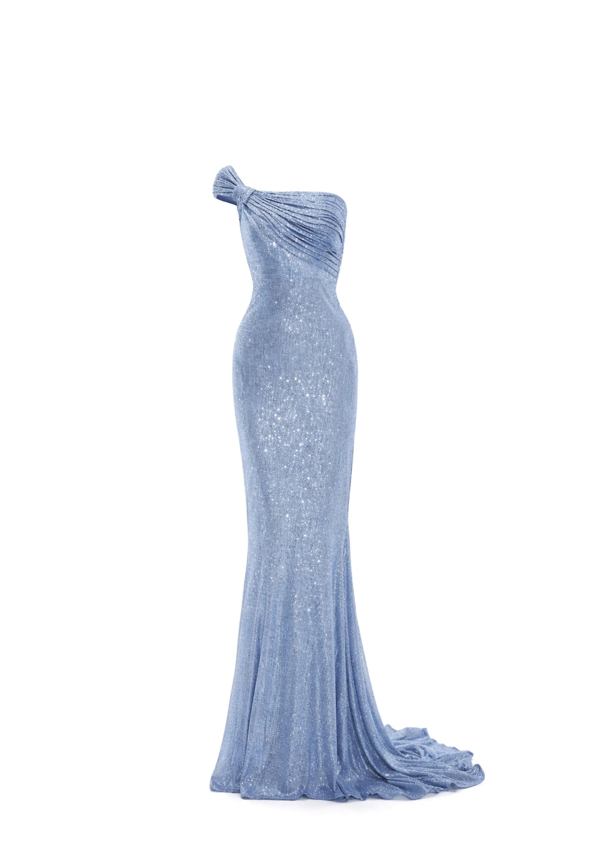 Avaro Figlio celestial blue knotted draped one-shoulder dress