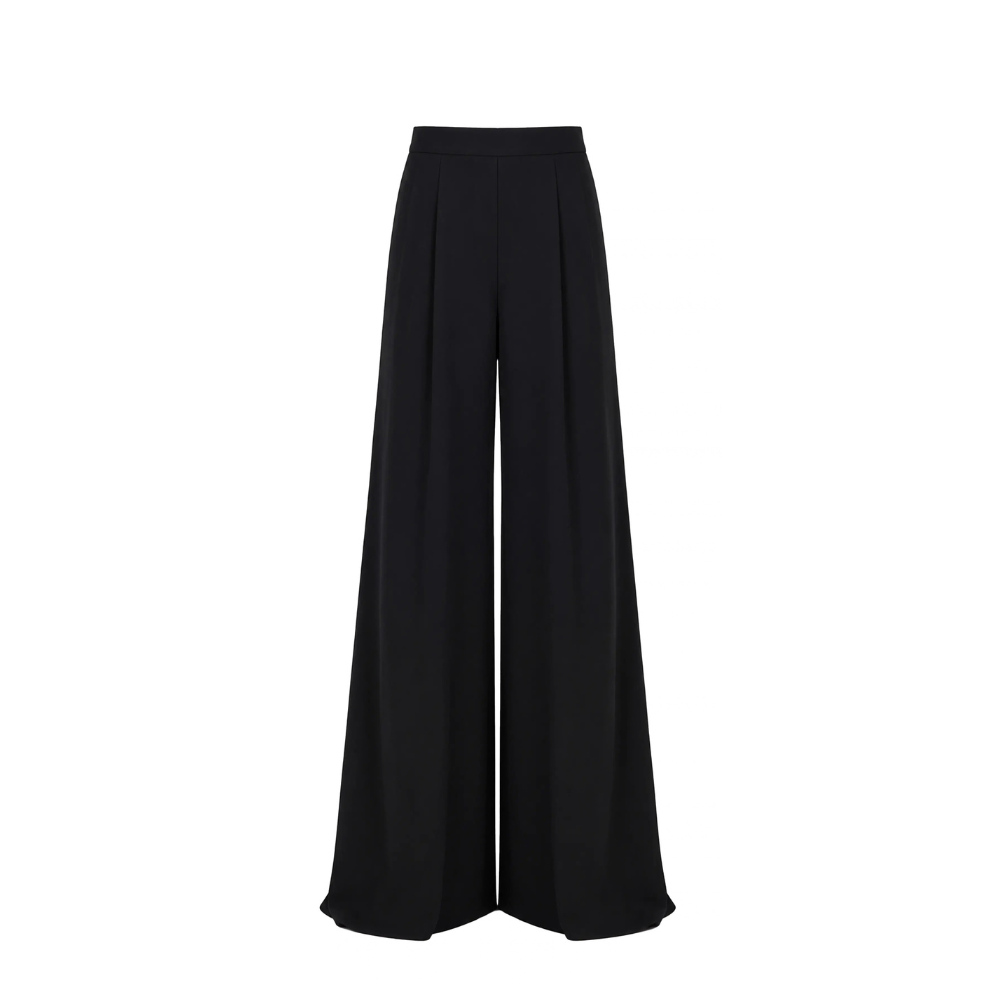 Bianca High-Waist Pleated Black Cady Trousers
