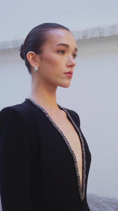 Suited silhouette maxi dress with long sleeves, Avaro Figlio SS26 tailored front view