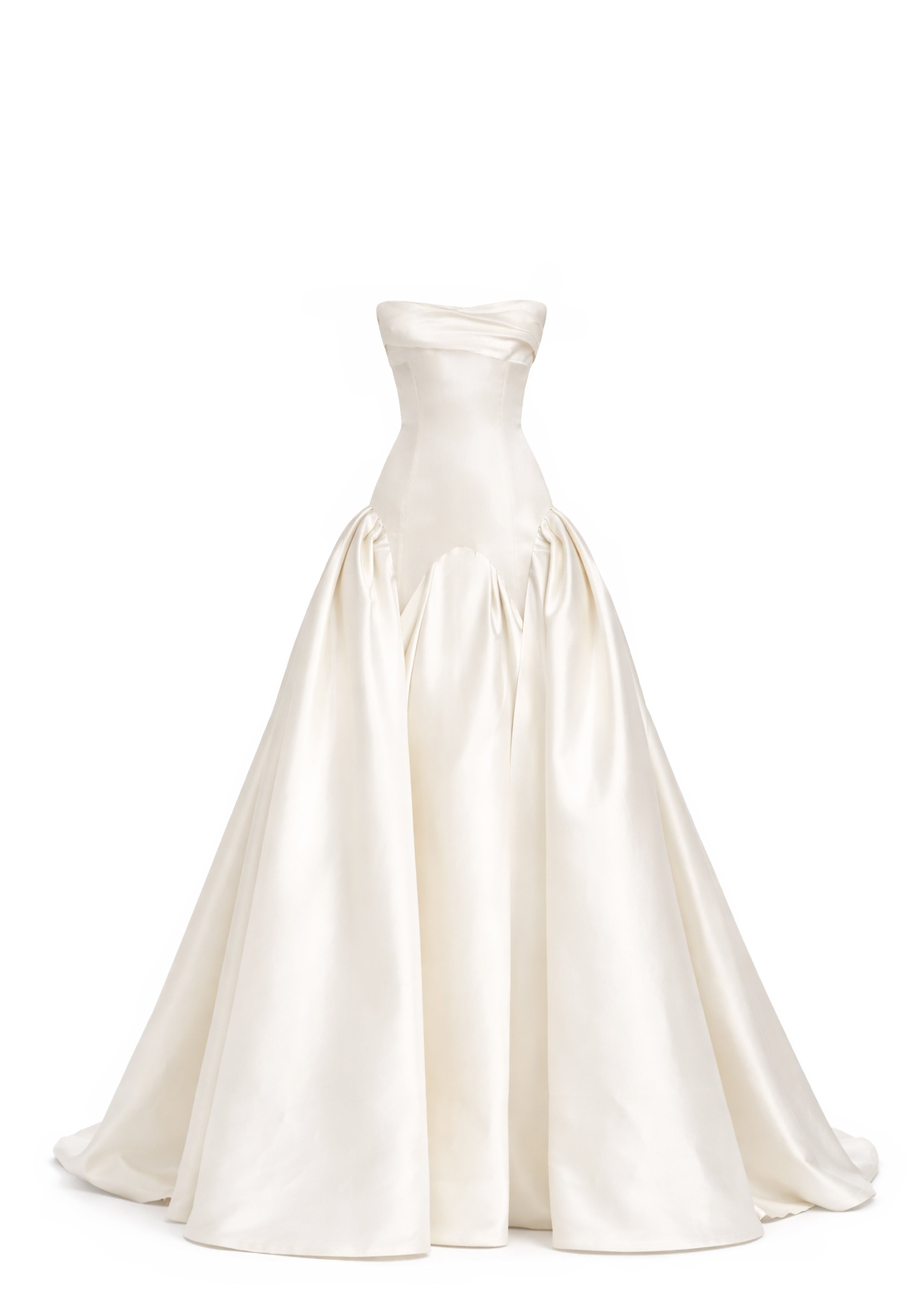 Strapless ball gown with voluminous skirt front view by Avaro Figlio