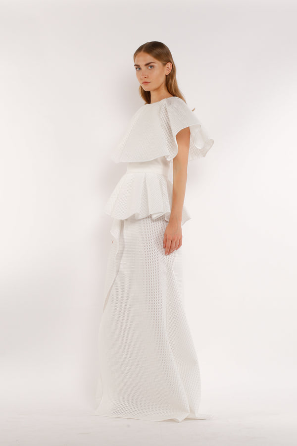 WHITE MAXI SIDE RUFFLE TOP