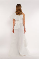 WHITE MAXI SIDE RUFFLE TOP
