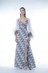 EMBROIDERED ORGANZA OFF - SHOULDER DRESS