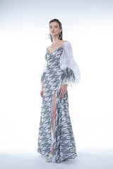 EMBROIDERED ORGANZA OFF - SHOULDER DRESS