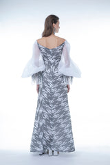 EMBROIDERED ORGANZA OFF - SHOULDER DRESS