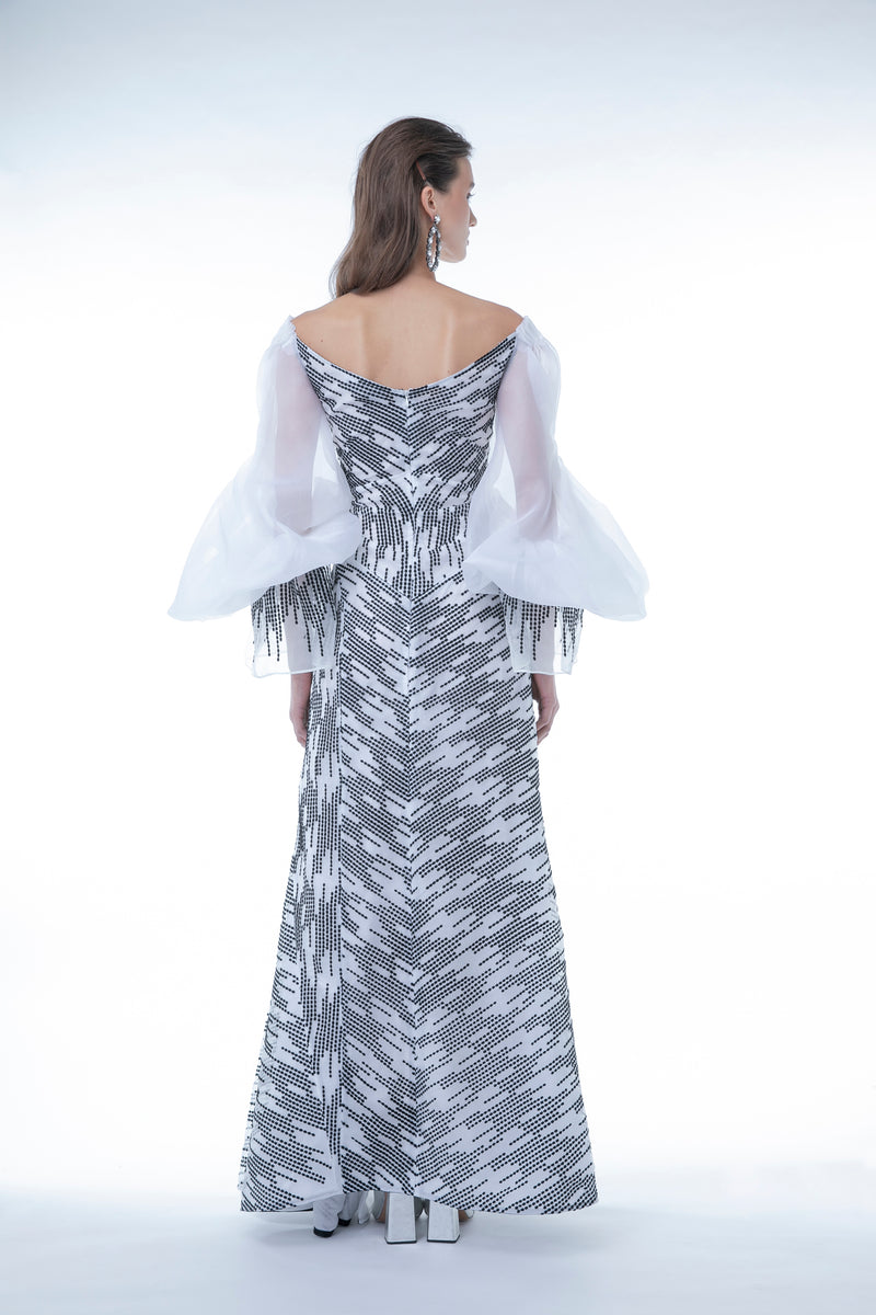 EMBROIDERED ORGANZA OFF - SHOULDER DRESS