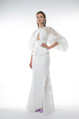 EMBROIDDERED ORGANZA SILHOUTTE DRESS