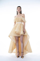 GOLD FEATHERS ASYMMETRIC GOWN