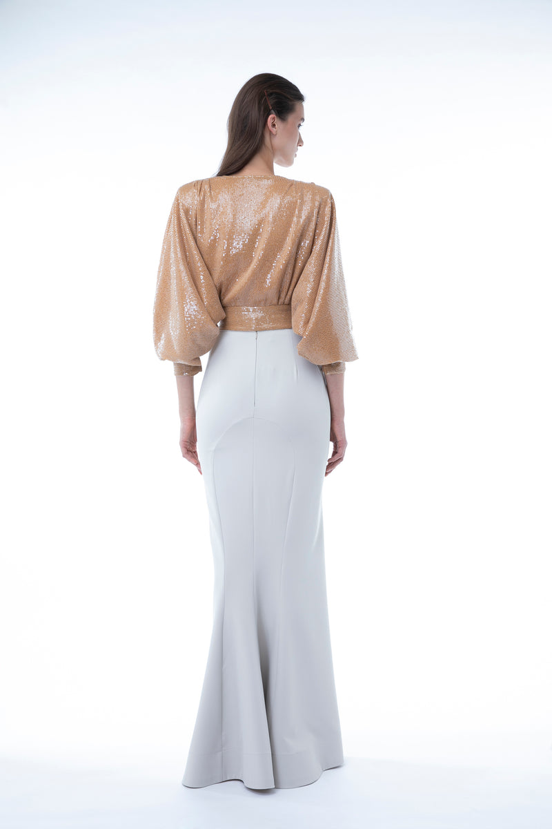 DRAPED SEQUINS TOP