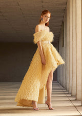 GOLD FEATHERS ASYMMETRIC GOWN